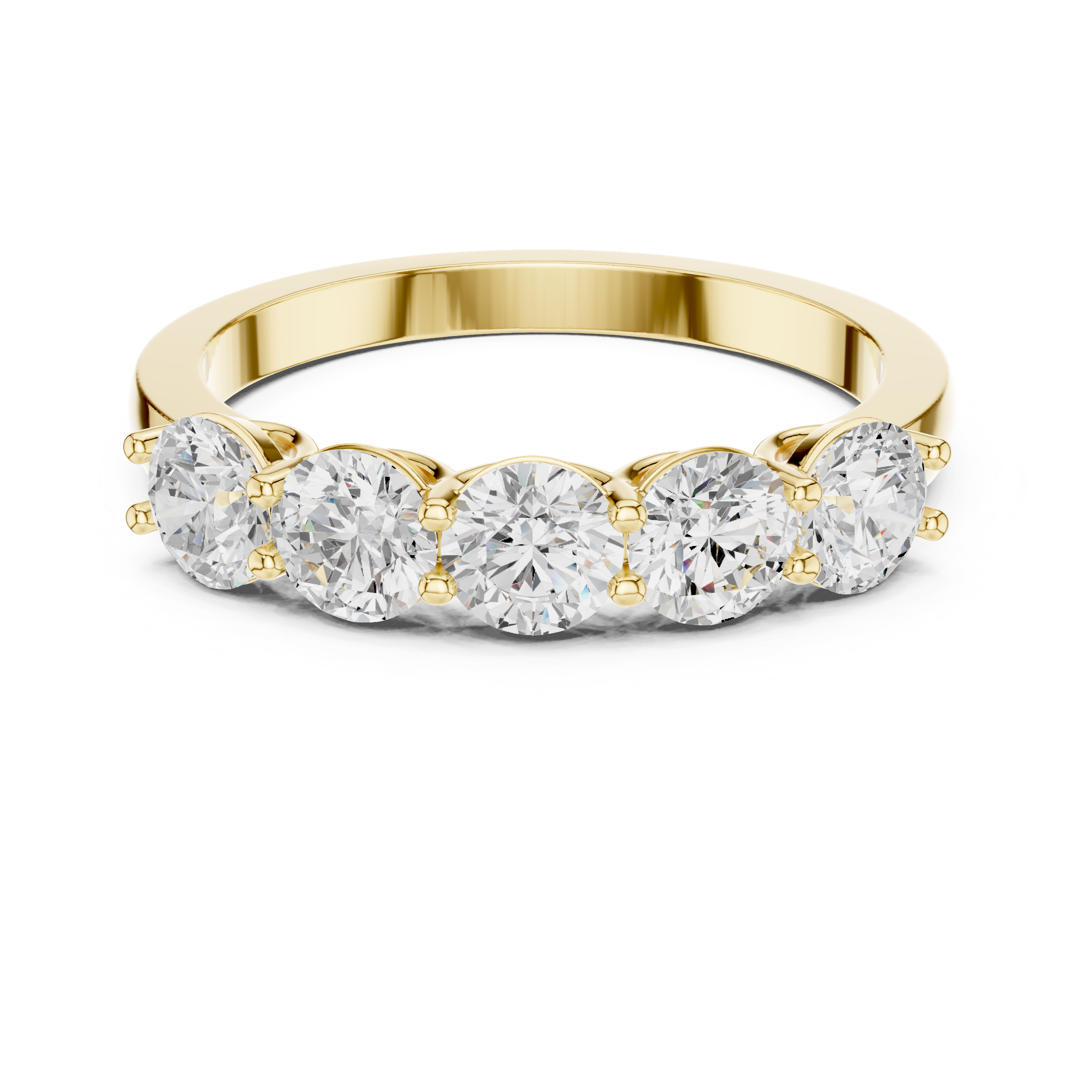 Five Stone Round Cut Diamond Anniversary Ring – Classic Shared Prong Wedding Band