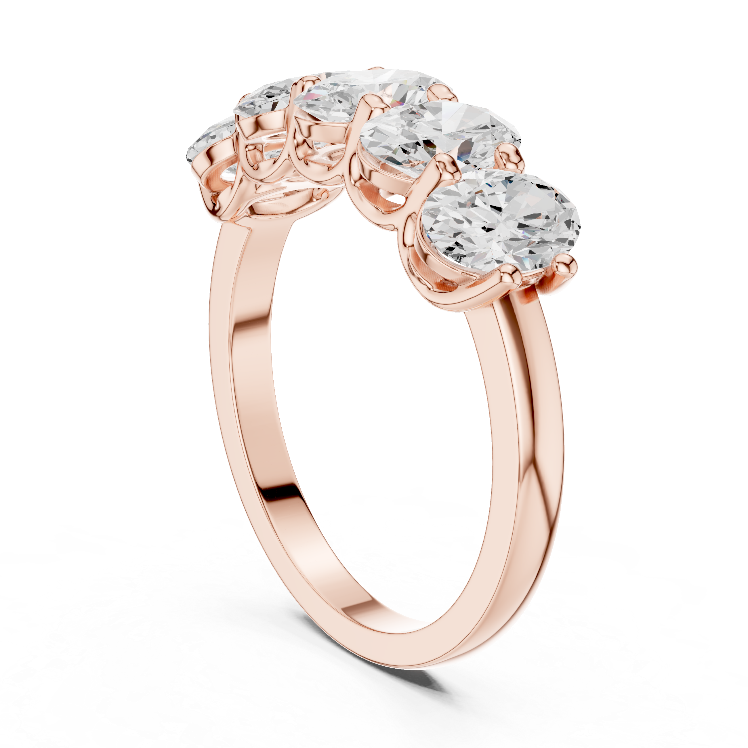 Five Stone Oval Cut Anniversary Ring – Shared Prong Wedding Band