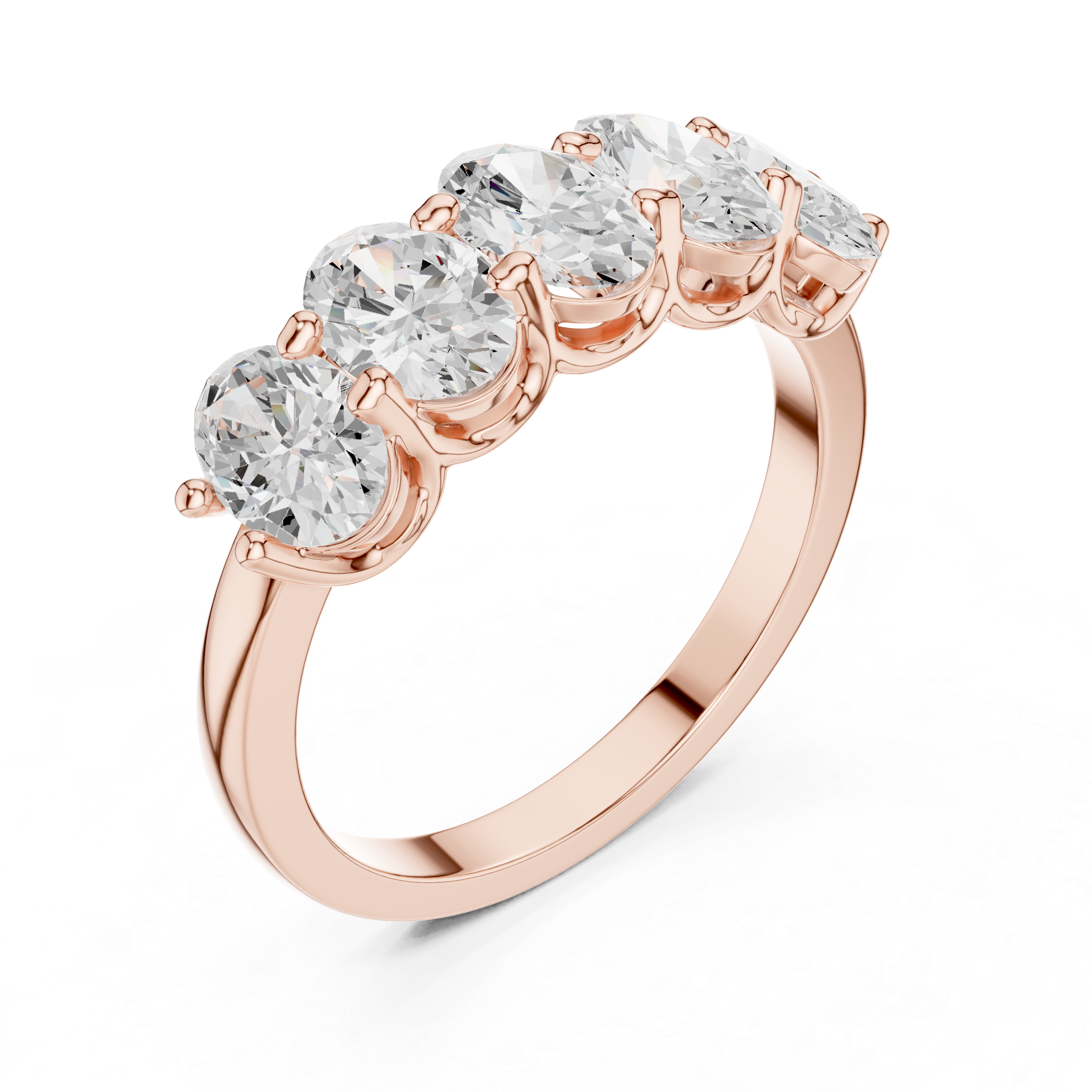 Five Stone Oval Cut Anniversary Ring – Shared Prong Wedding Band