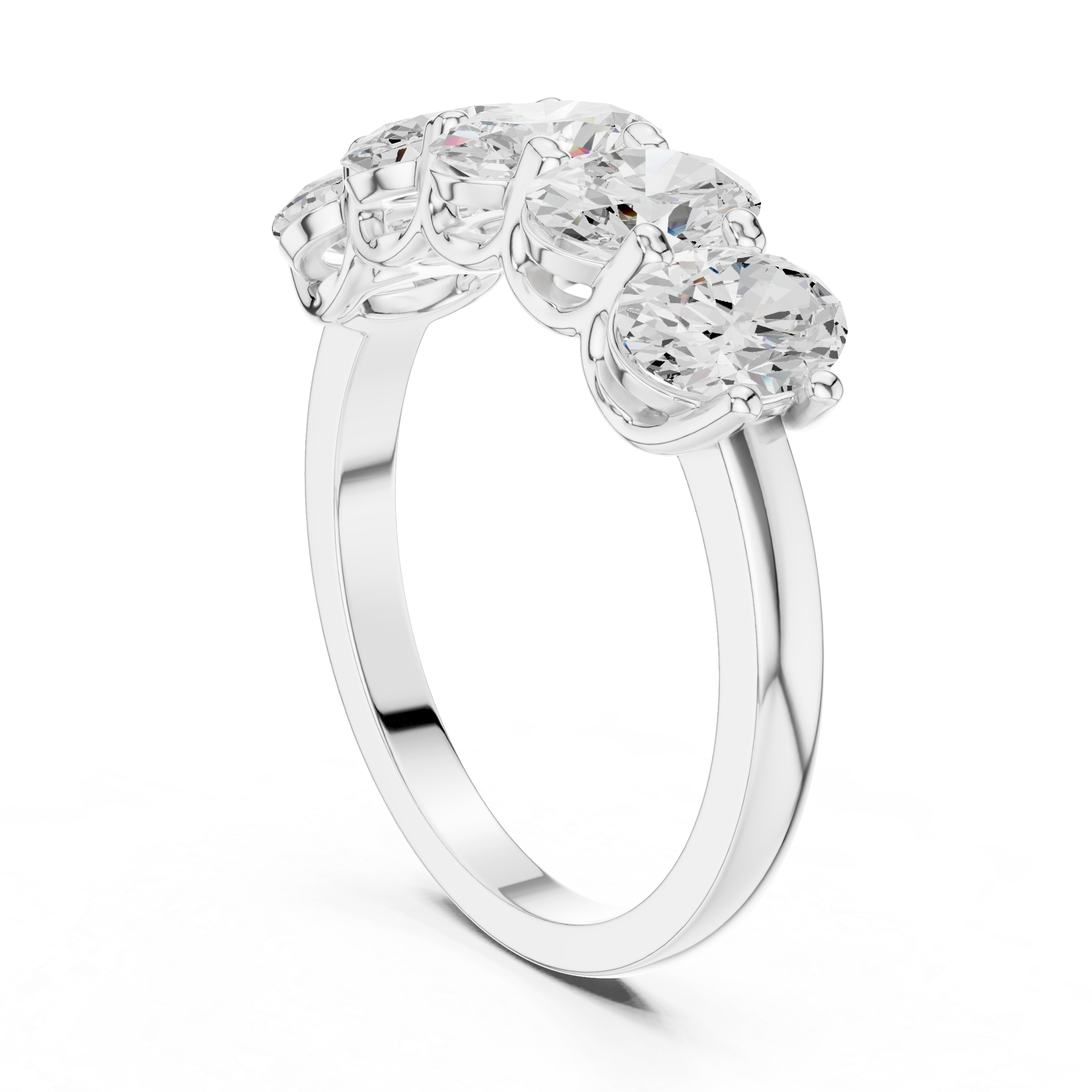Five Stone Oval Cut Anniversary Ring – Shared Prong Wedding Band