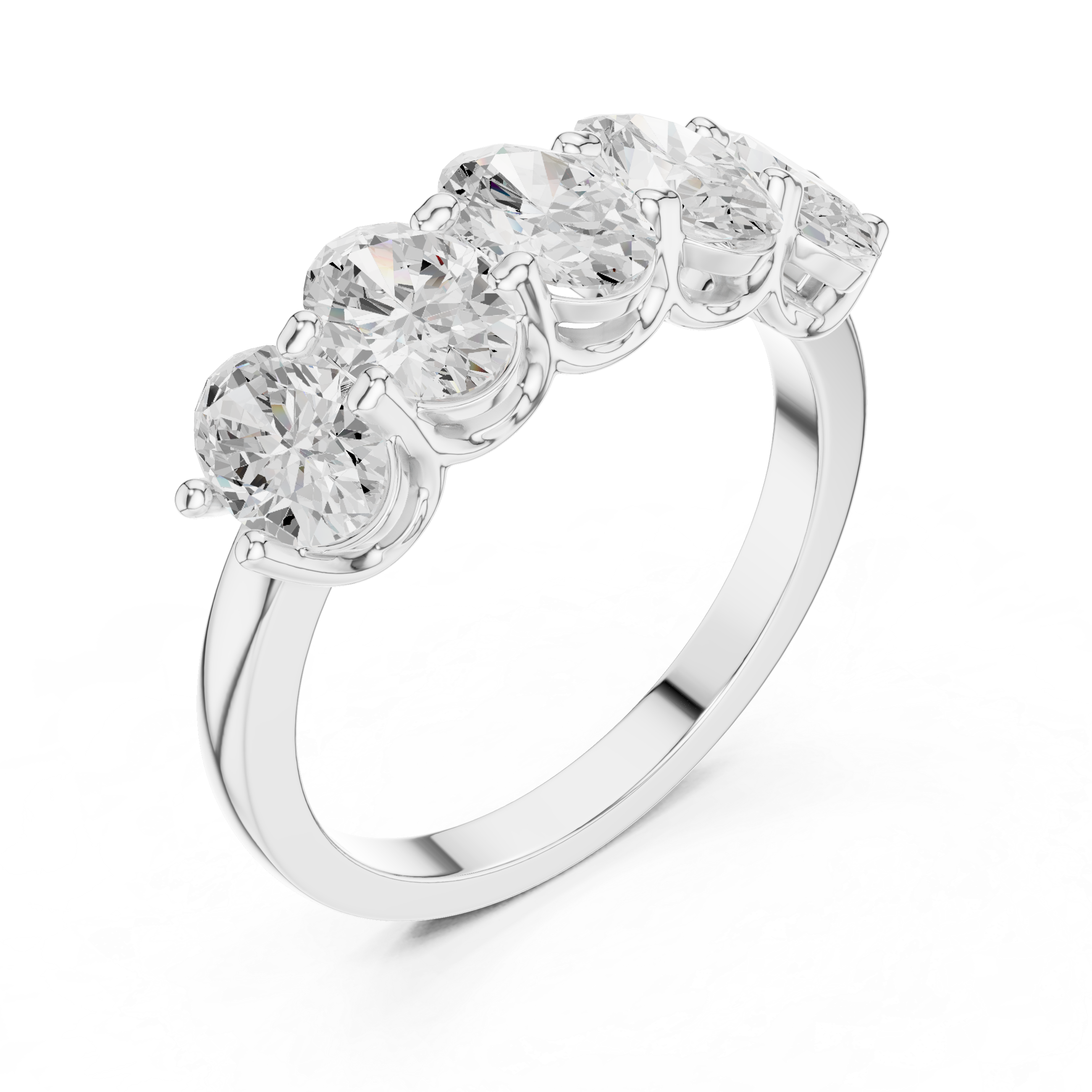 Five Stone Oval Cut Anniversary Ring – Shared Prong Wedding Band