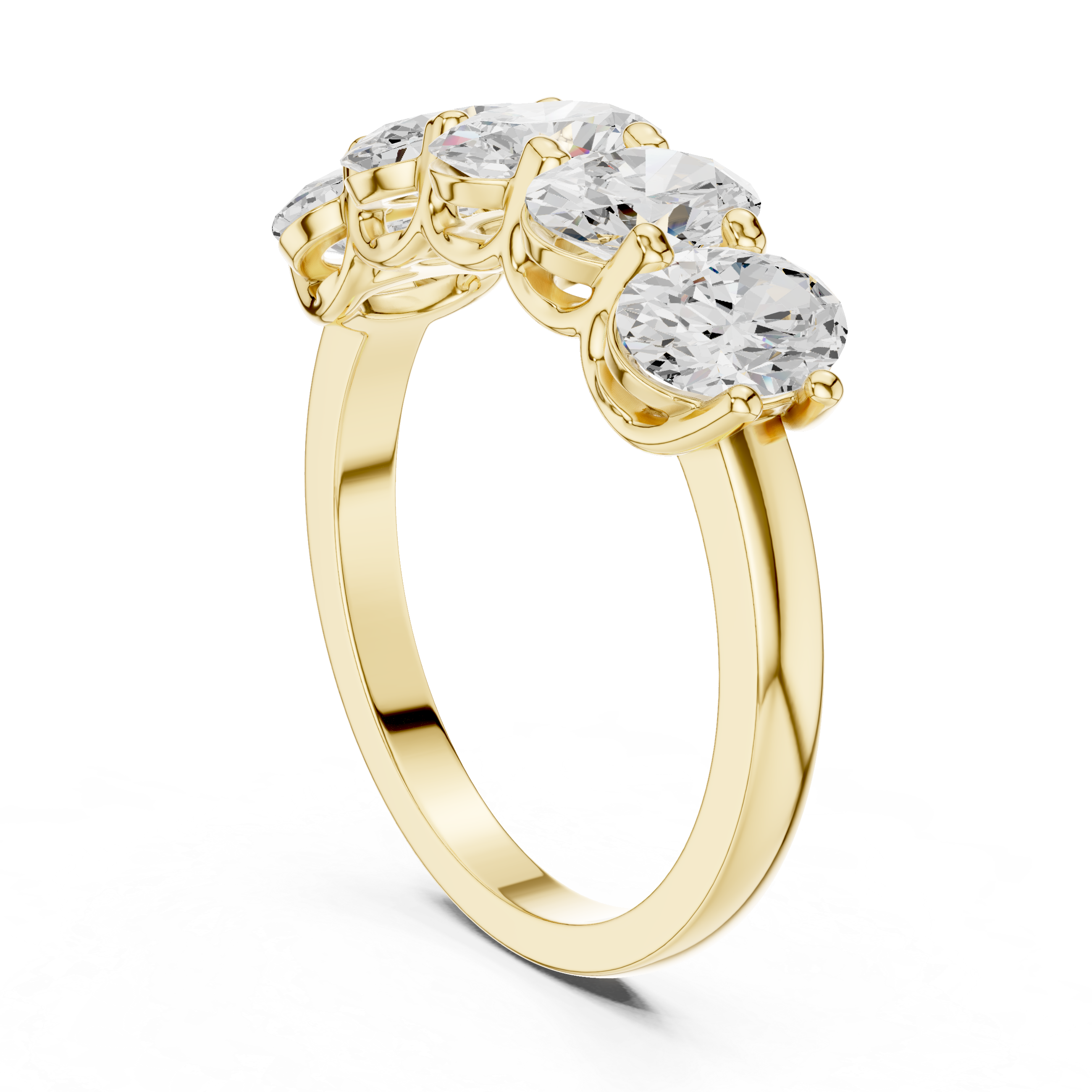 Five Stone Oval Cut Anniversary Ring – Shared Prong Wedding Band