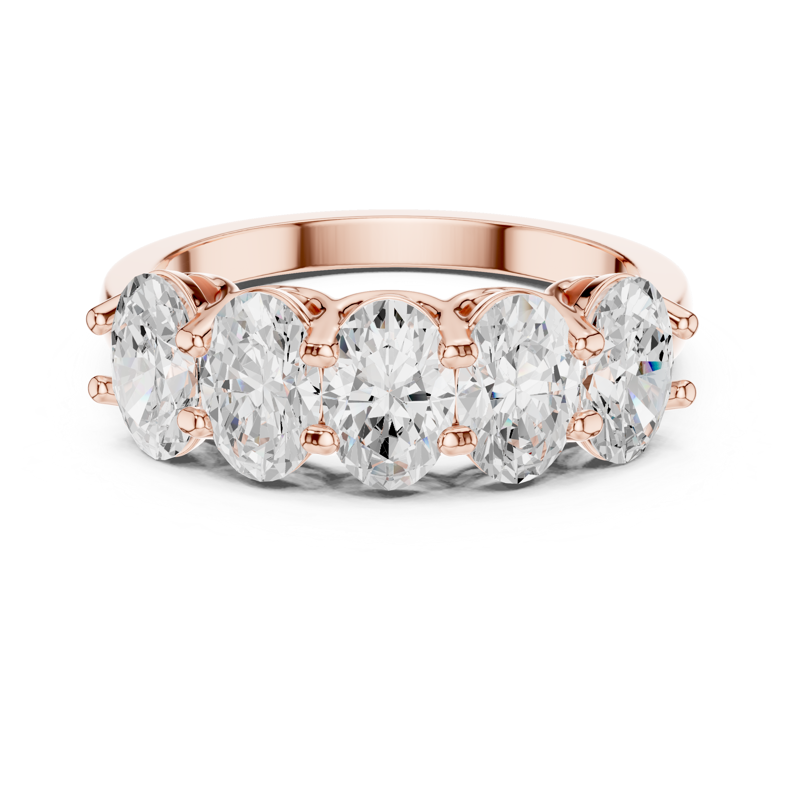Five Stone Oval Cut Anniversary Ring – Shared Prong Wedding Band