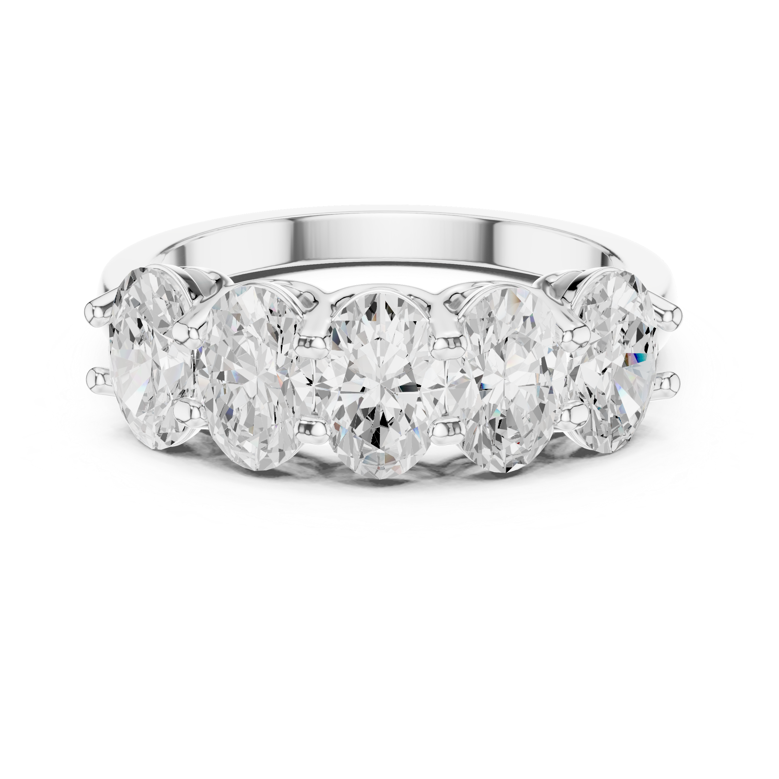Five Stone Oval Cut Anniversary Ring – Shared Prong Wedding Band