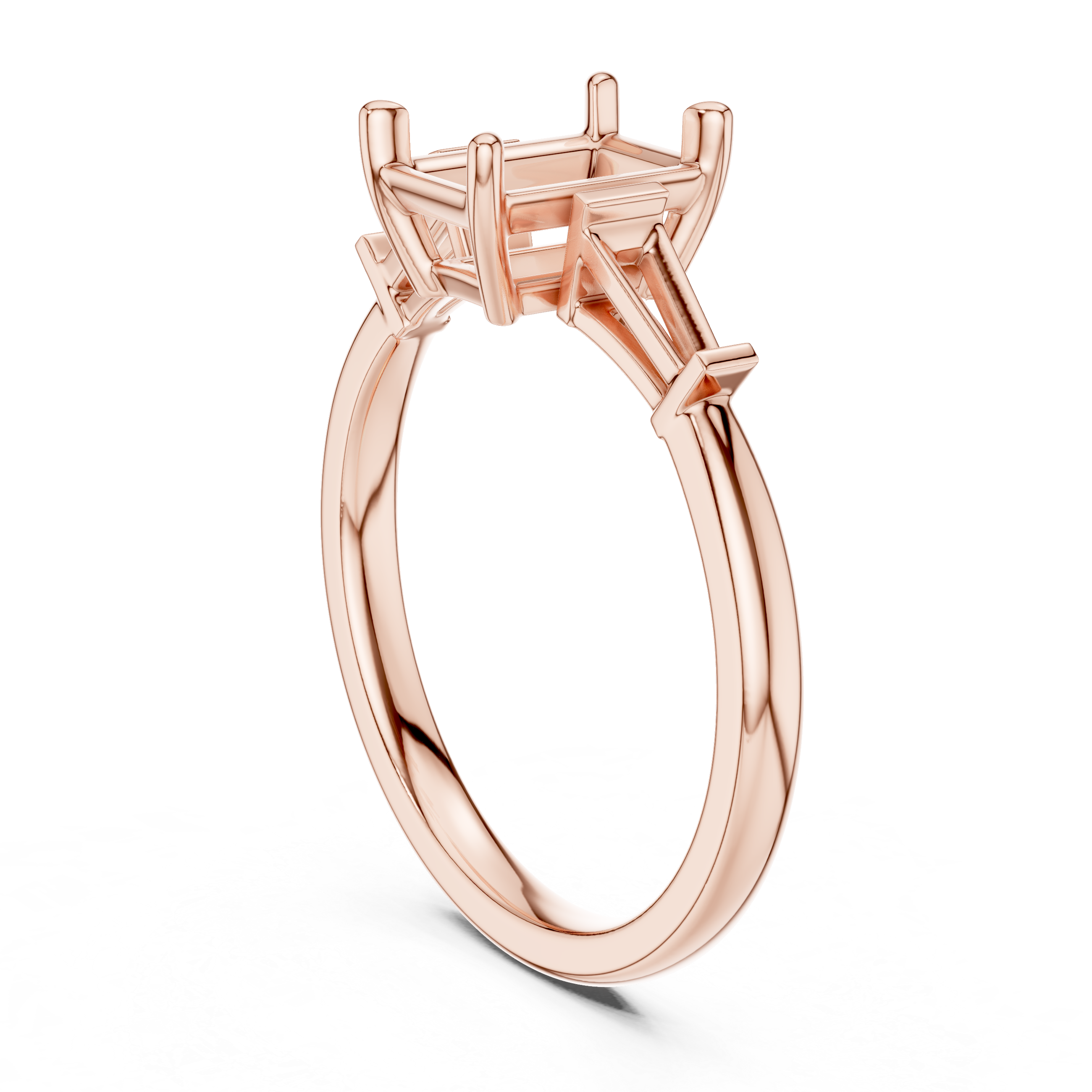 Emerald Cut Three Stone Diamond Engagement Ring with Tapered Baguette Side Stones
