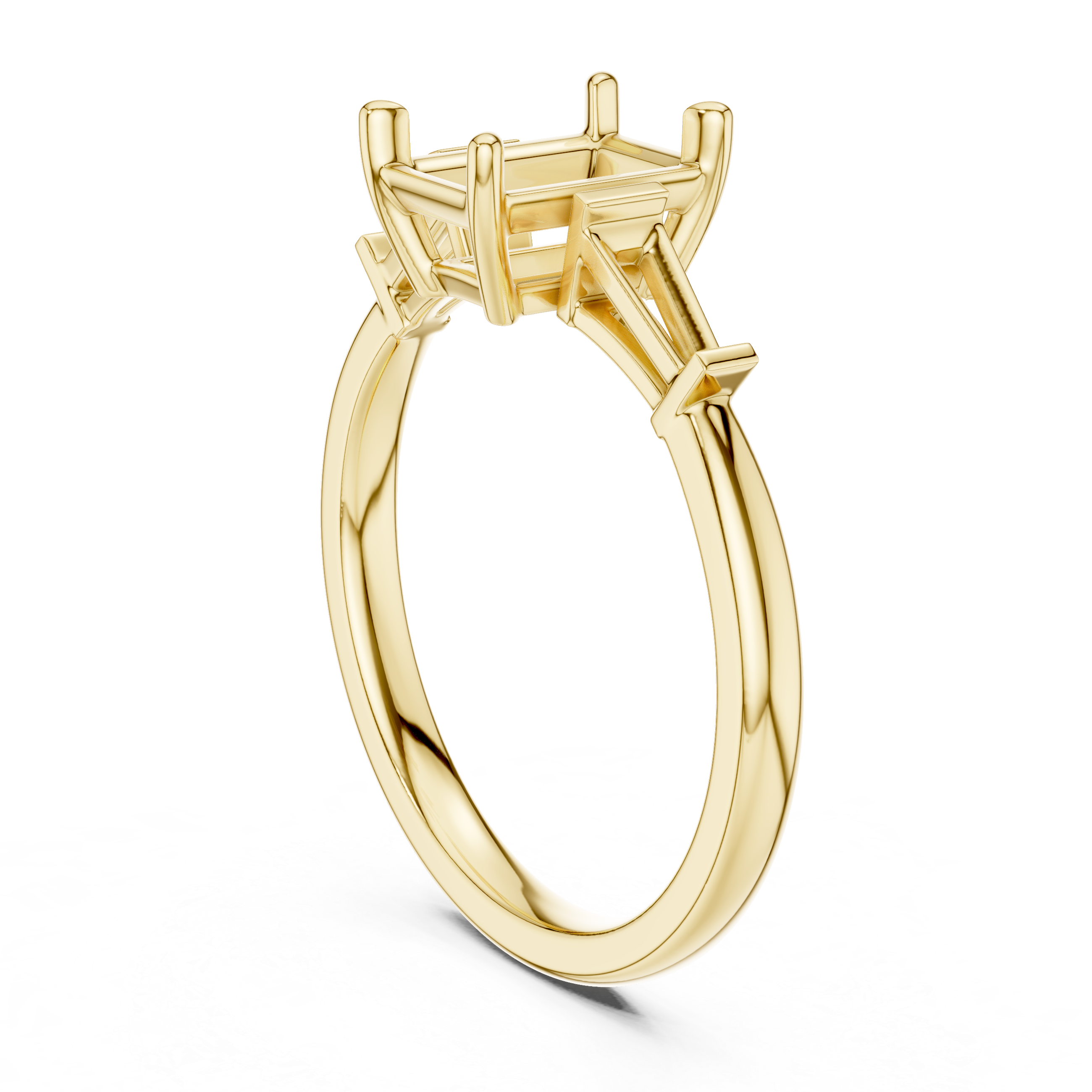 Emerald Cut Three Stone Diamond Engagement Ring with Tapered Baguette Side Stones