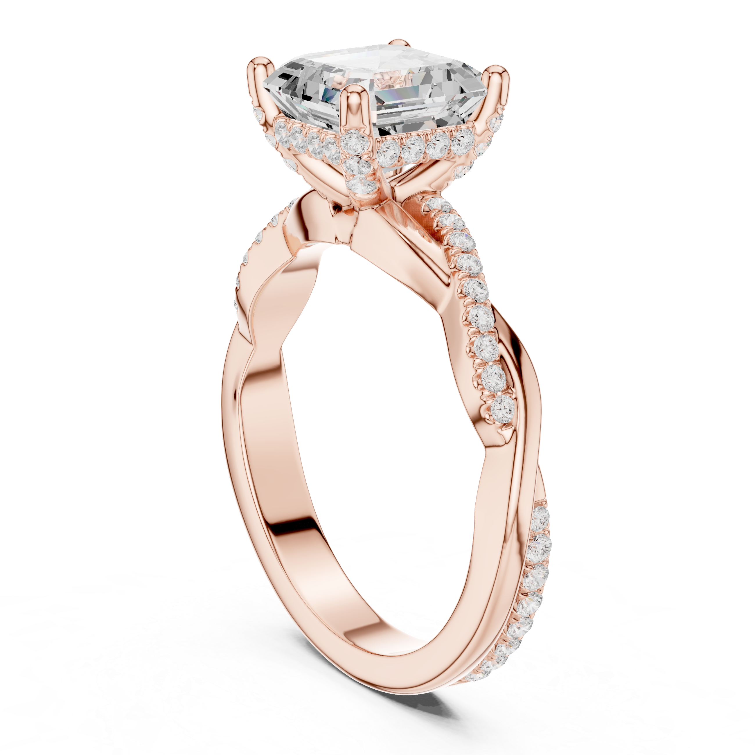 Twisted Pavé Asscher Cut Engagement Ring with Split Shank Design