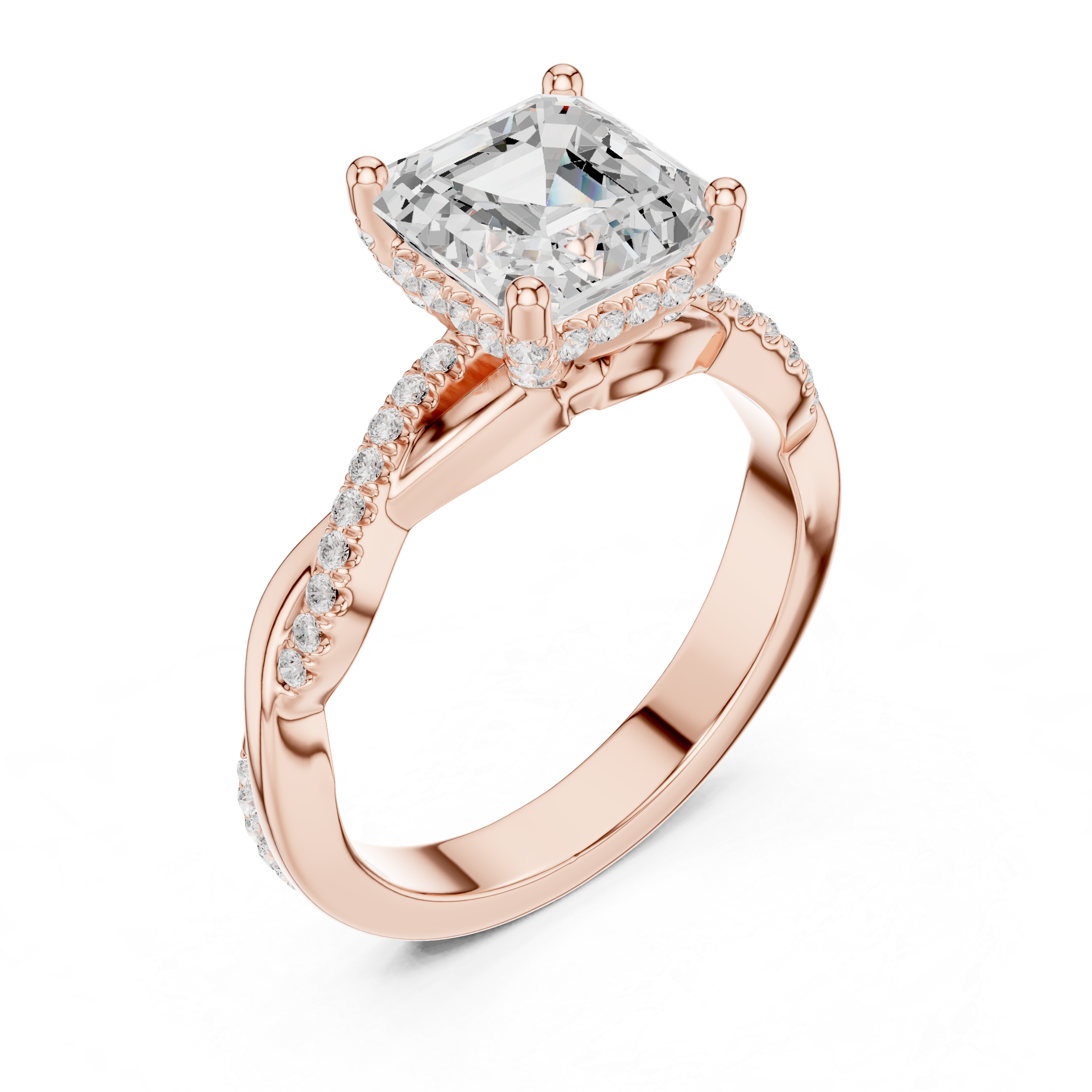 Twisted Pavé Asscher Cut Engagement Ring with Split Shank Design