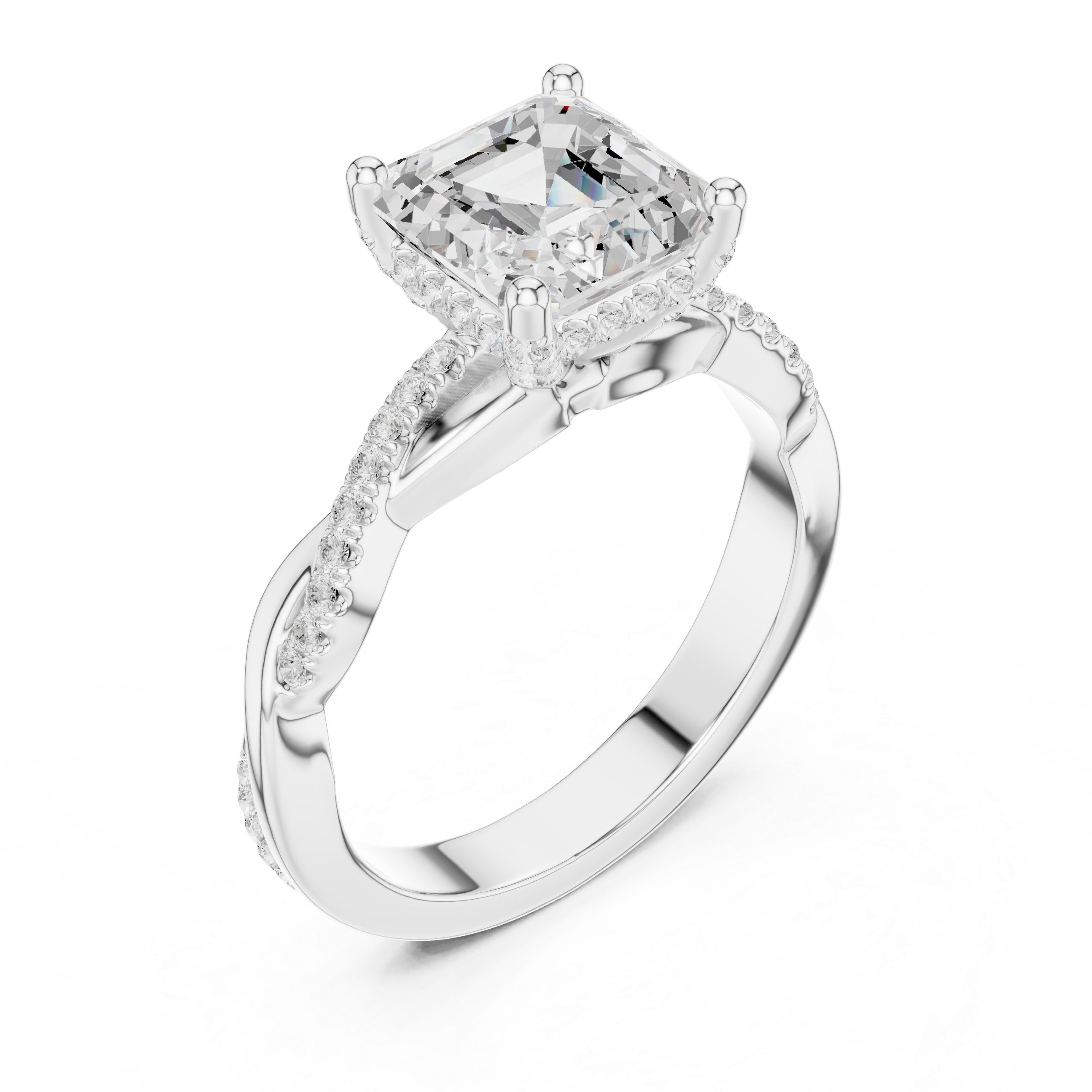 Twisted Pavé Asscher Cut Engagement Ring with Split Shank Design
