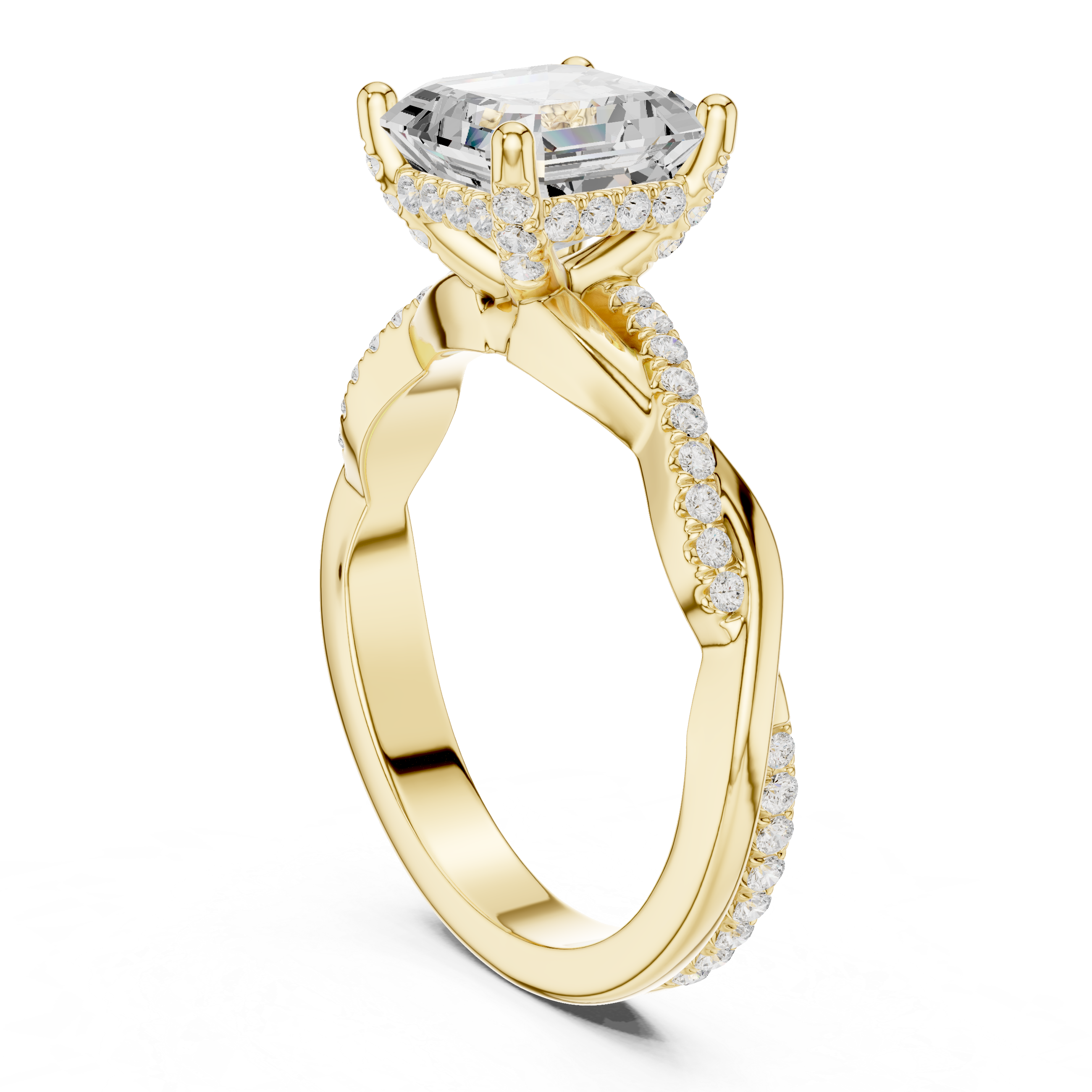 Twisted Pavé Asscher Cut Engagement Ring with Split Shank Design