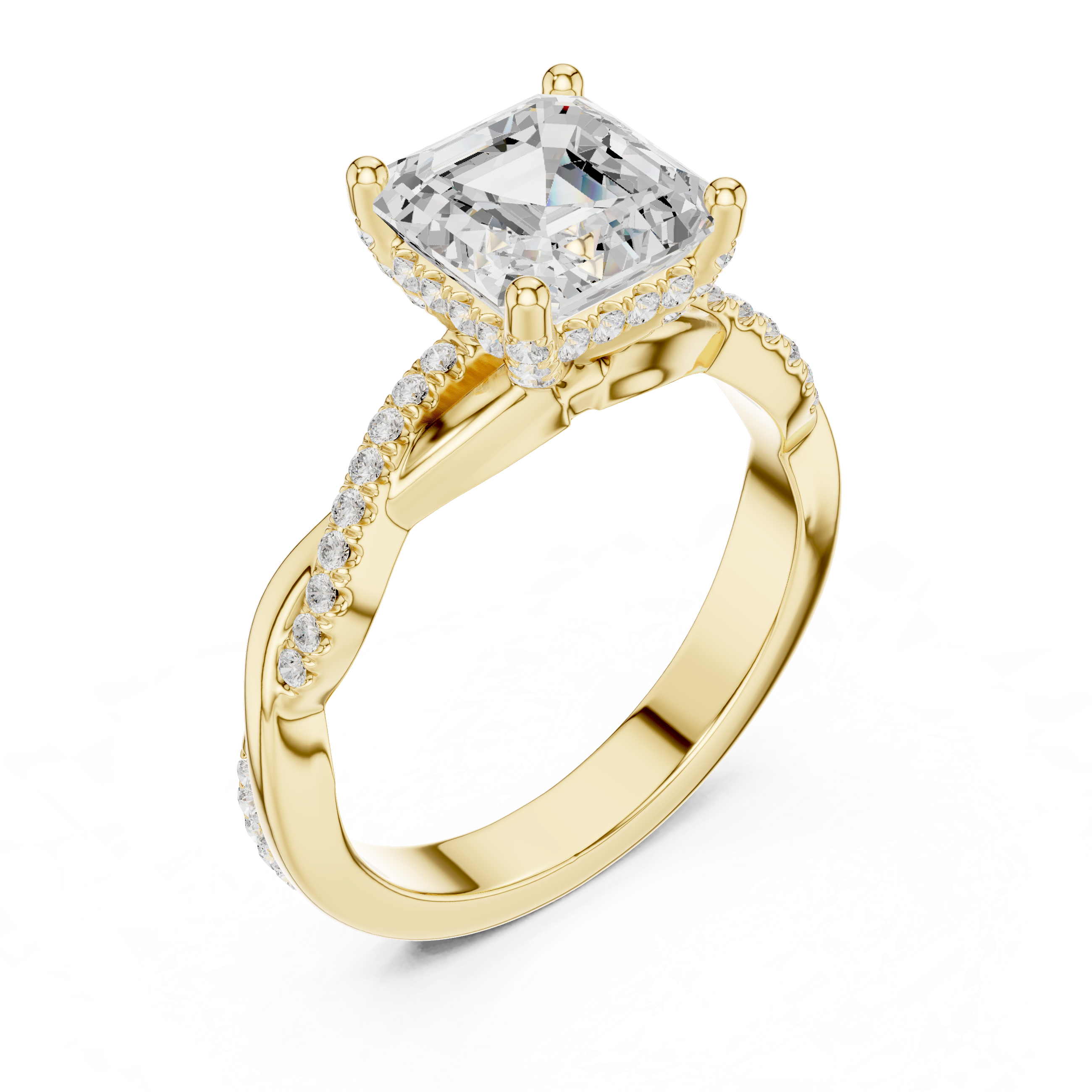 Twisted Pavé Asscher Cut Engagement Ring with Split Shank Design