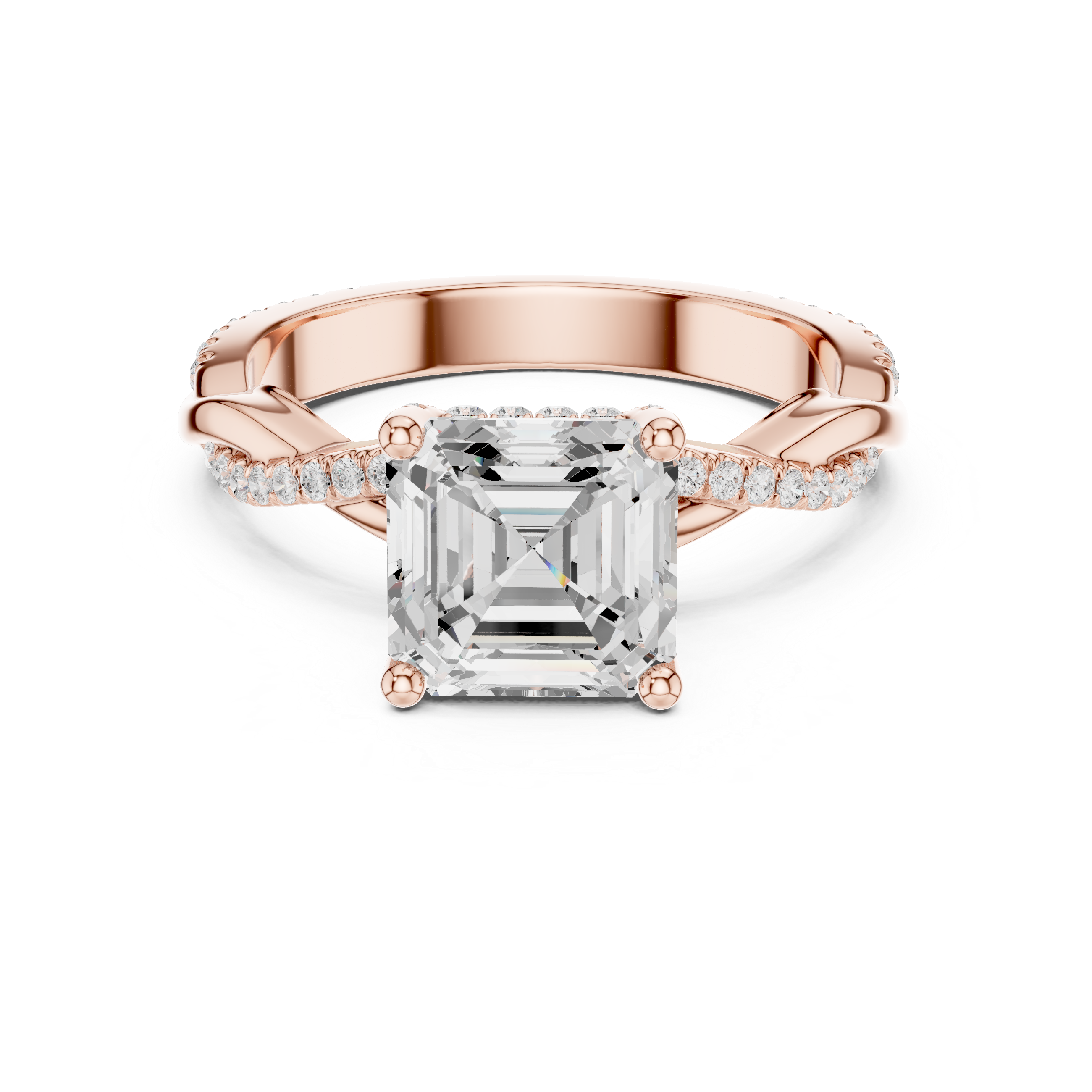 Twisted Pavé Asscher Cut Engagement Ring with Split Shank Design