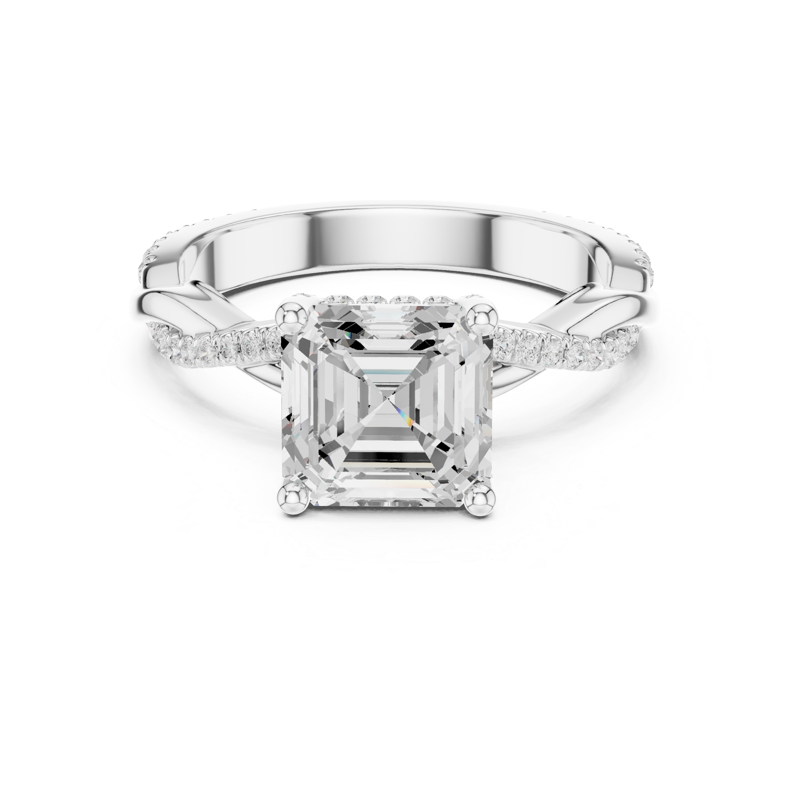 Twisted Pavé Asscher Cut Engagement Ring with Split Shank Design