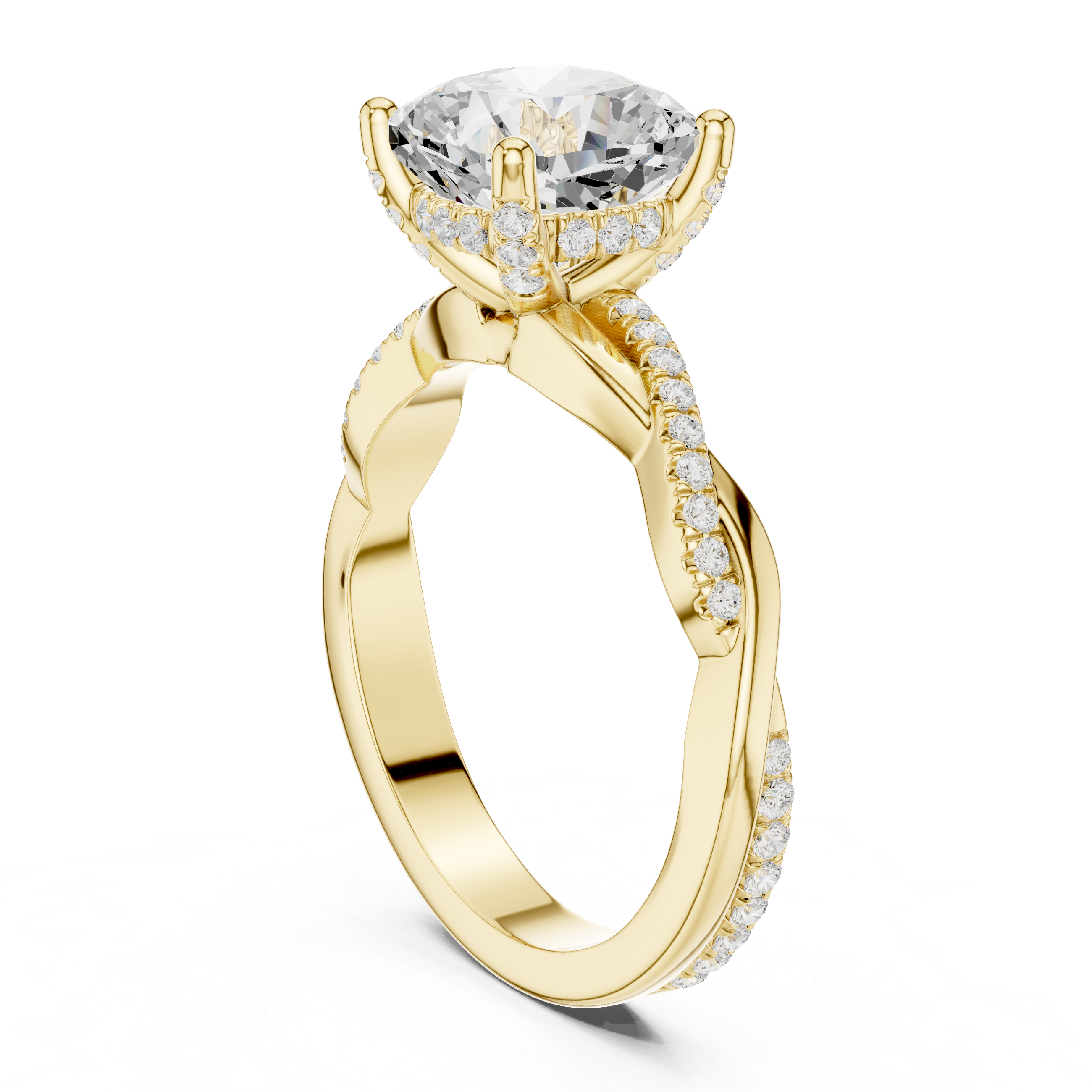 Twisted Pavé Cushion Cut Engagement Ring with Split Shank Design