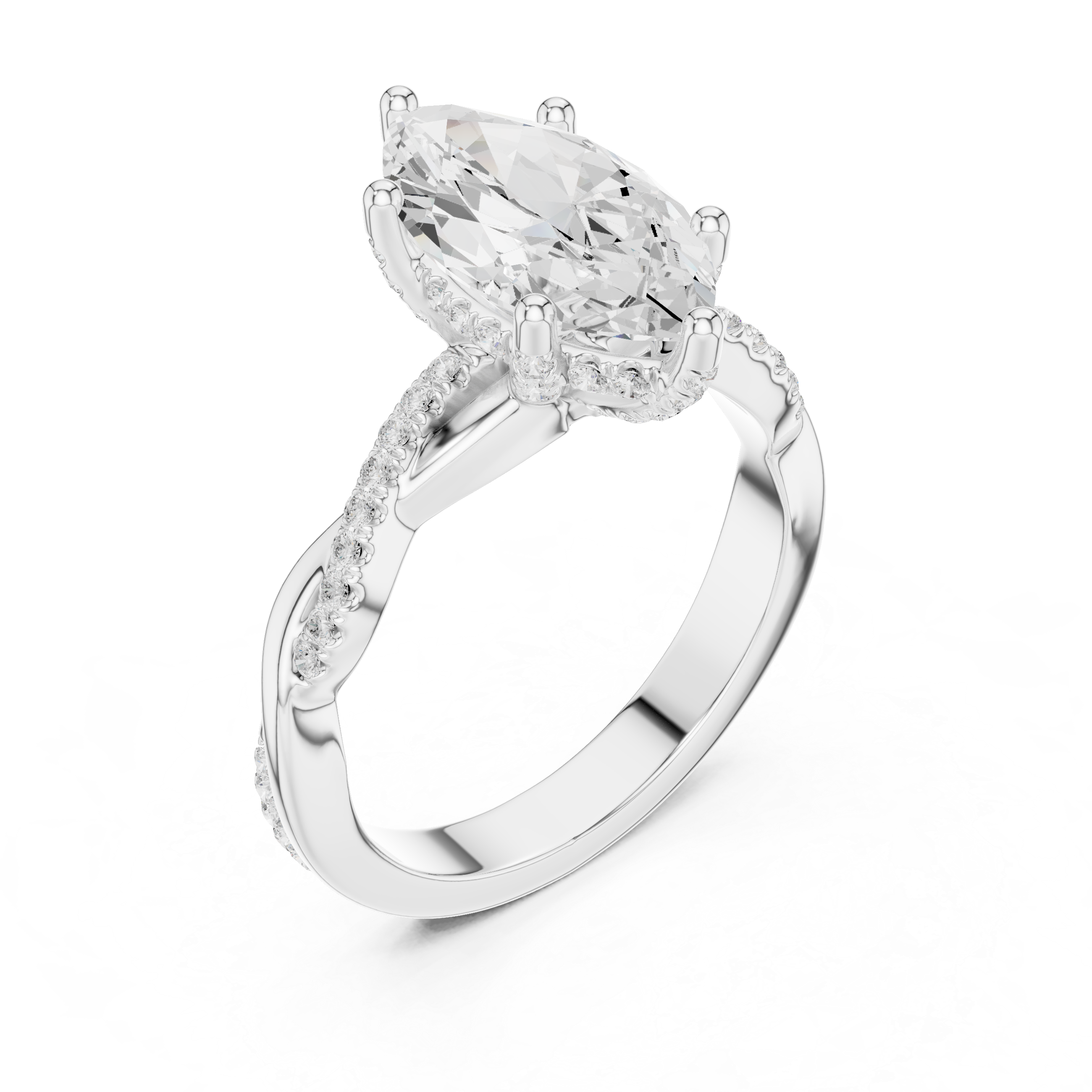 Twisted Pavé Marquise Cut Engagement Ring with Cathedral Split Shank