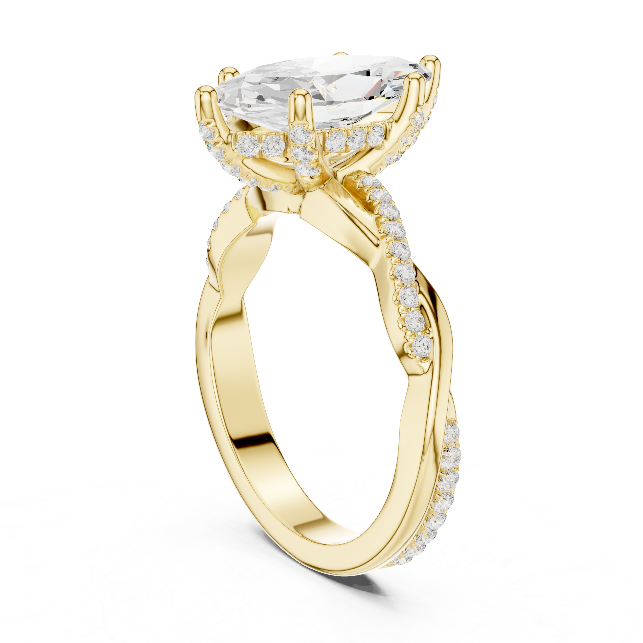 Twisted Pavé Marquise Cut Engagement Ring with Cathedral Split Shank