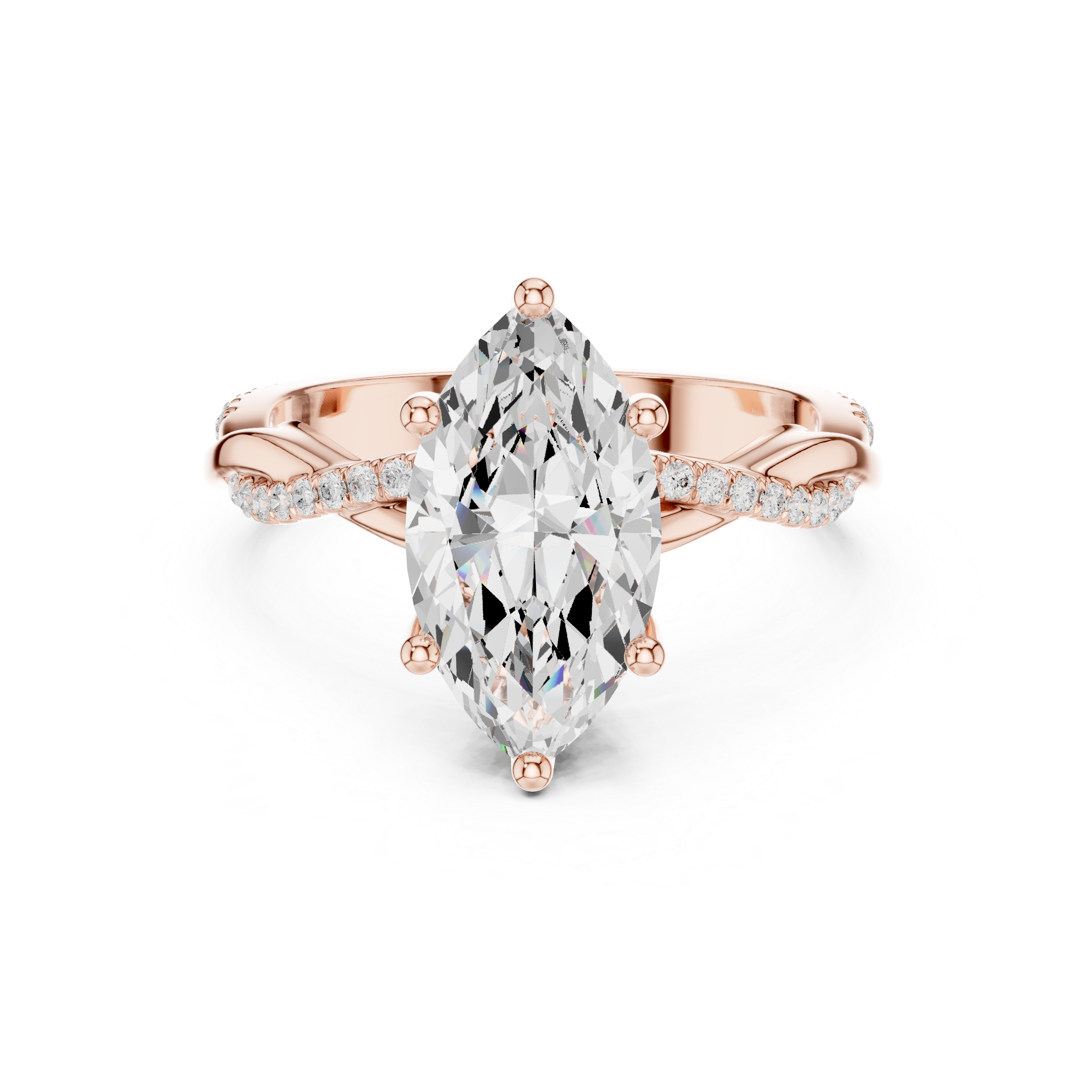 Twisted Pavé Marquise Cut Engagement Ring with Cathedral Split Shank