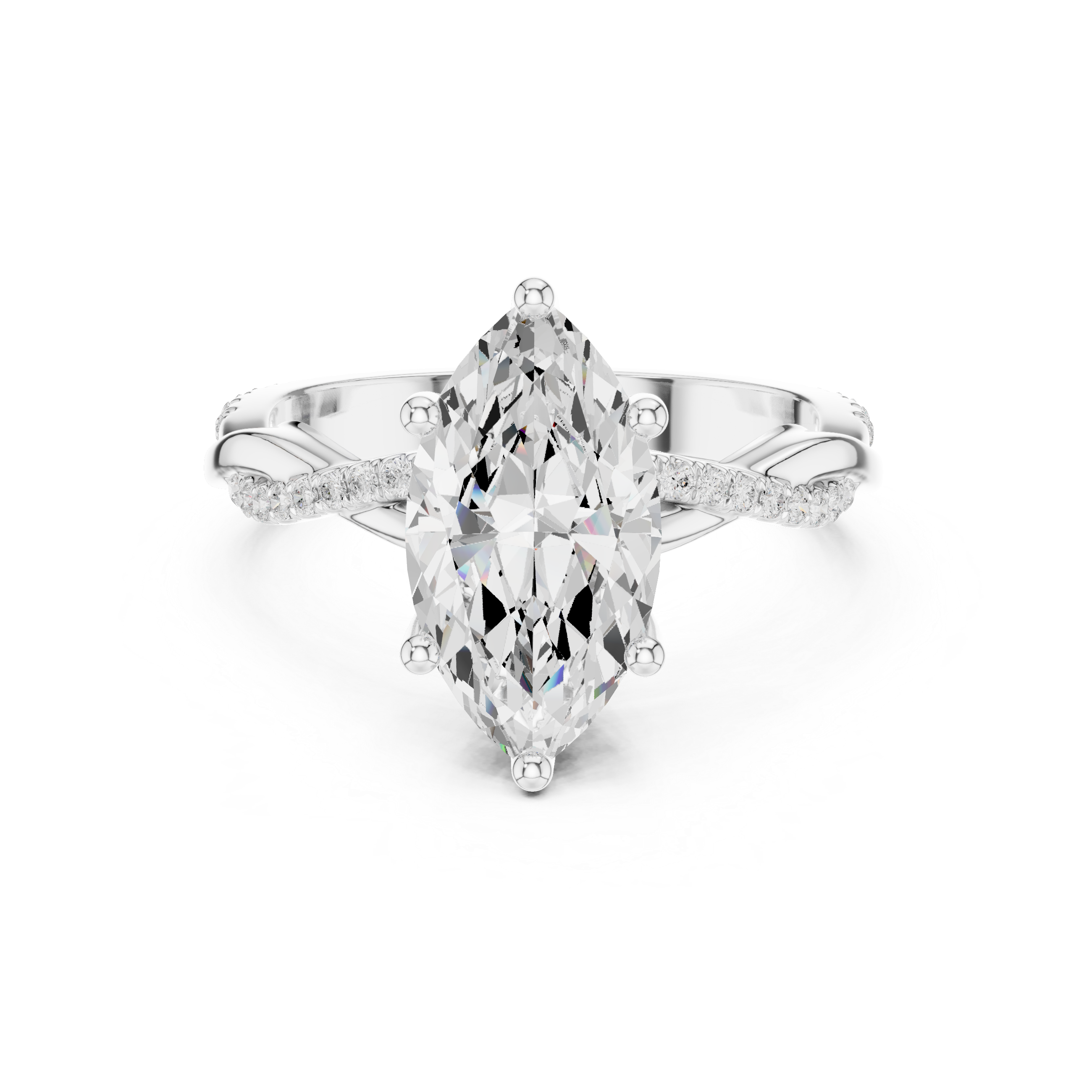 Twisted Pavé Marquise Cut Engagement Ring with Cathedral Split Shank