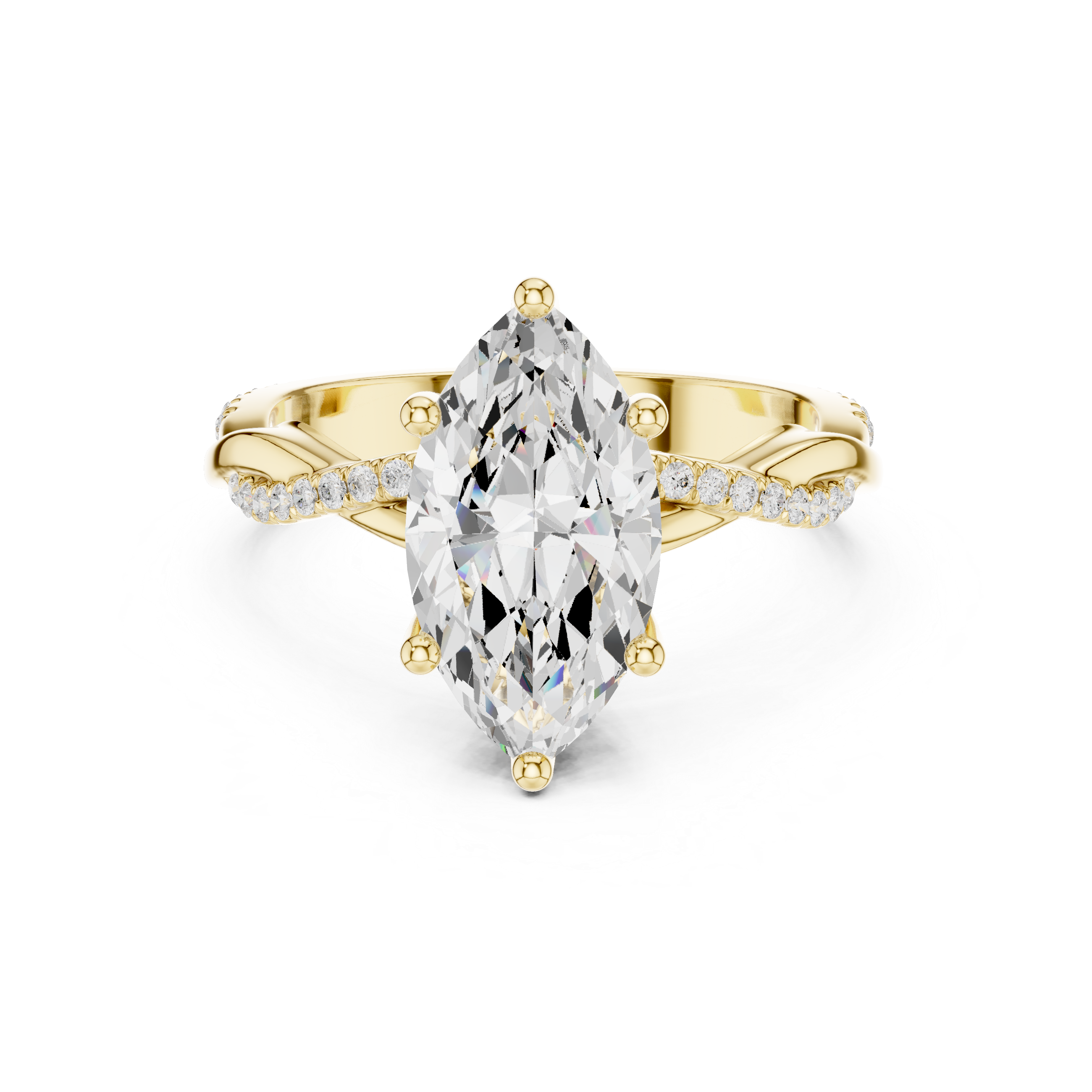 Twisted Pavé Marquise Cut Engagement Ring with Cathedral Split Shank