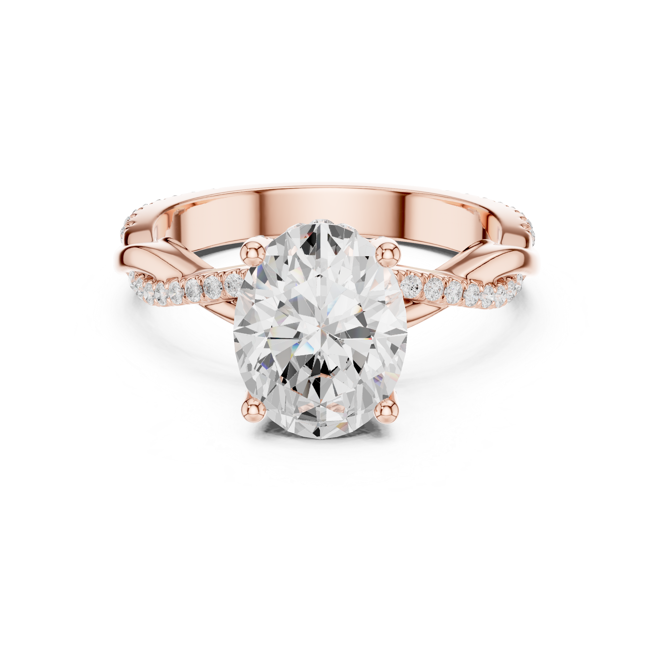 Twisted Pavé Oval Cut Engagement Ring with Cathedral Split Shank