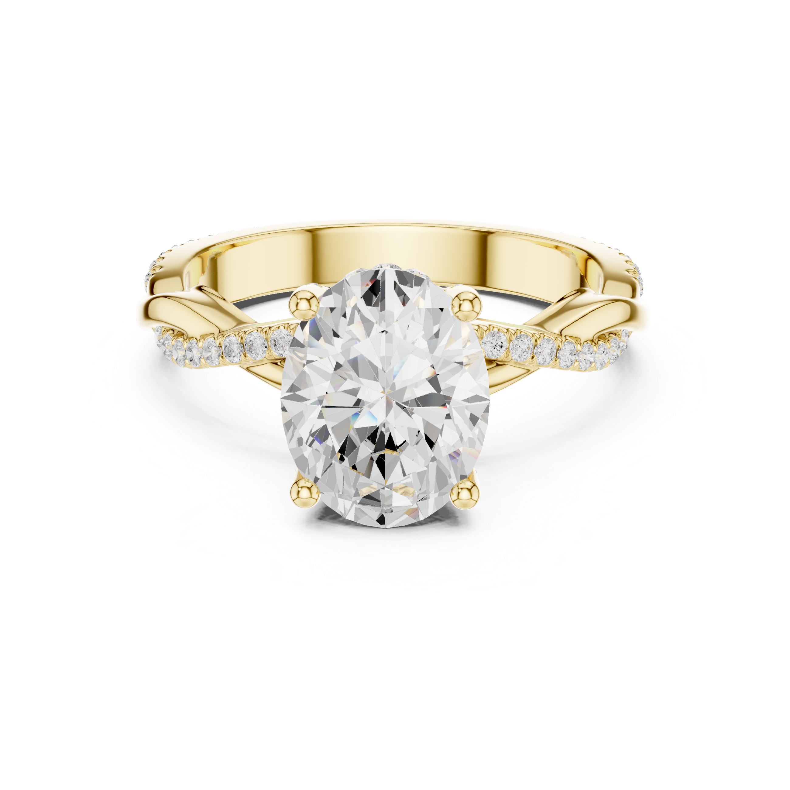 Twisted Pavé Oval Cut Engagement Ring with Cathedral Split Shank