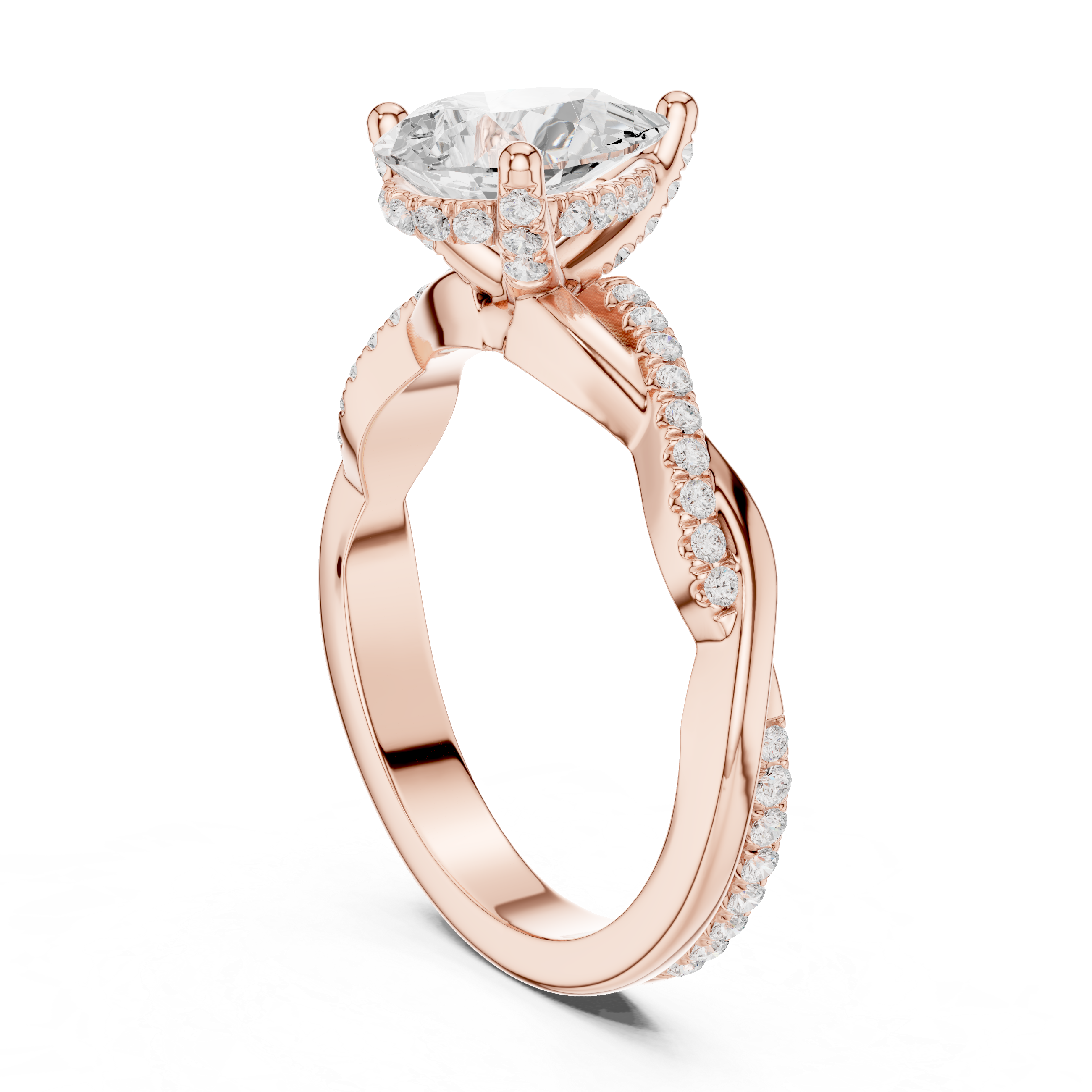Twisted Pavé Pear Cut Engagement Ring with Cathedral Split Shank