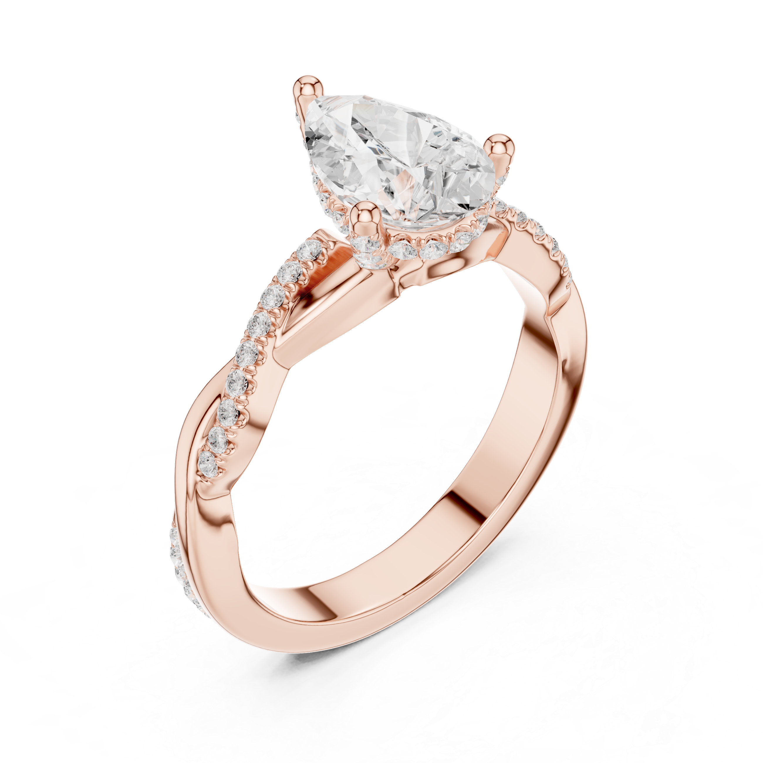 Twisted Pavé Pear Cut Engagement Ring with Cathedral Split Shank