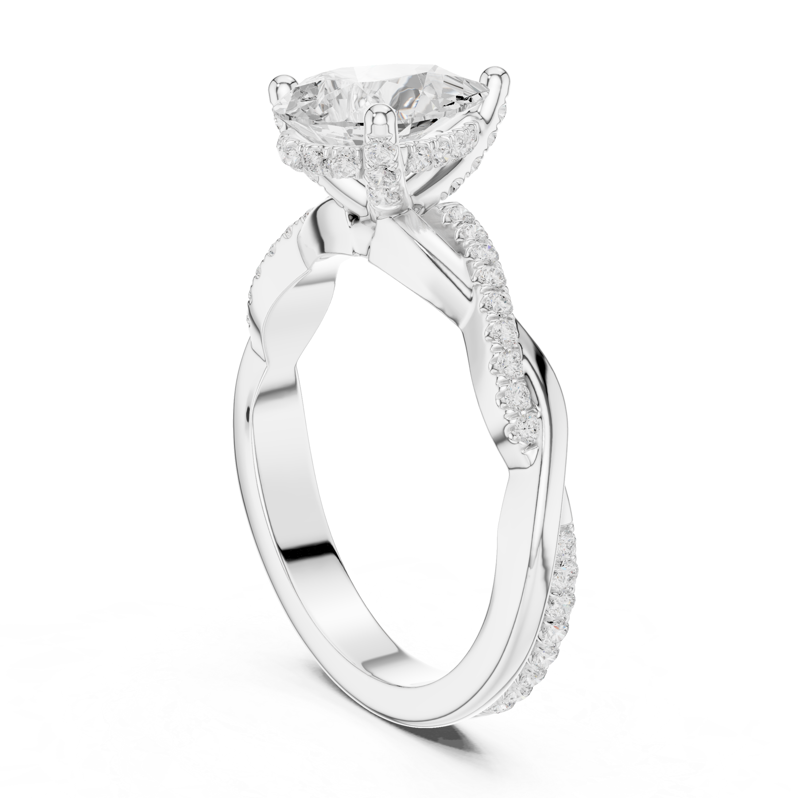 Twisted Pavé Pear Cut Engagement Ring with Cathedral Split Shank