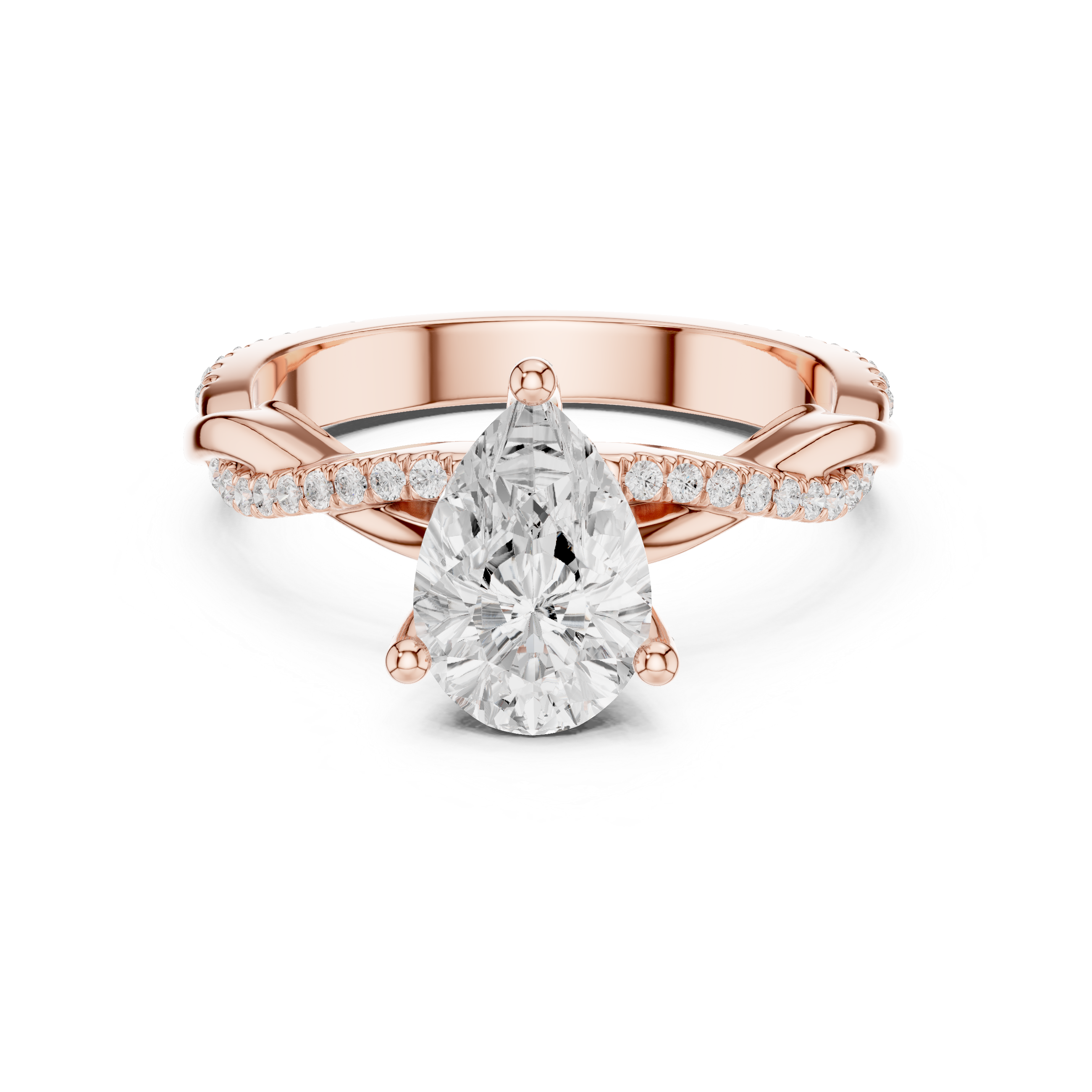 Twisted Pavé Pear Cut Engagement Ring with Cathedral Split Shank