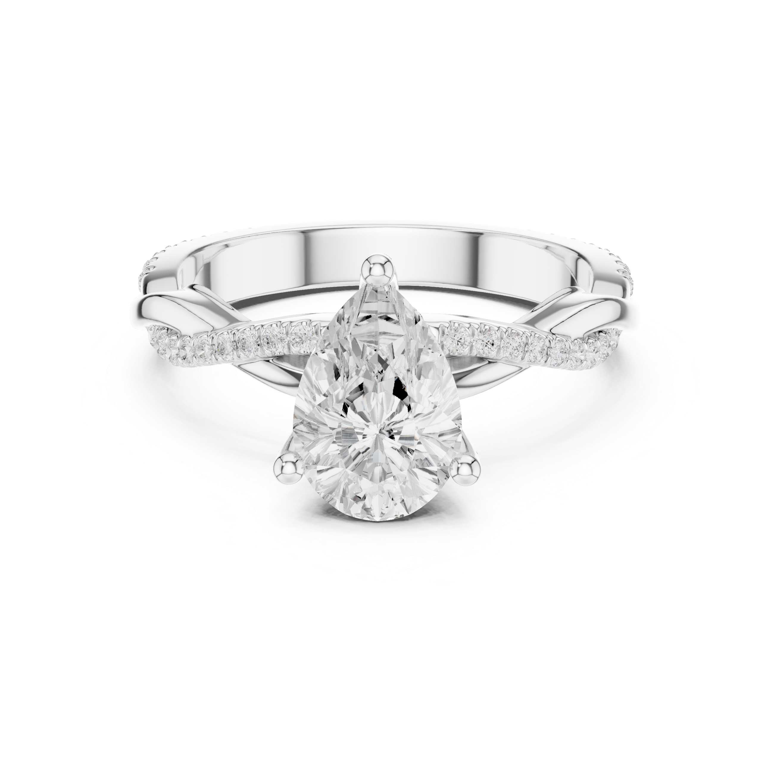 Twisted Pavé Pear Cut Engagement Ring with Cathedral Split Shank