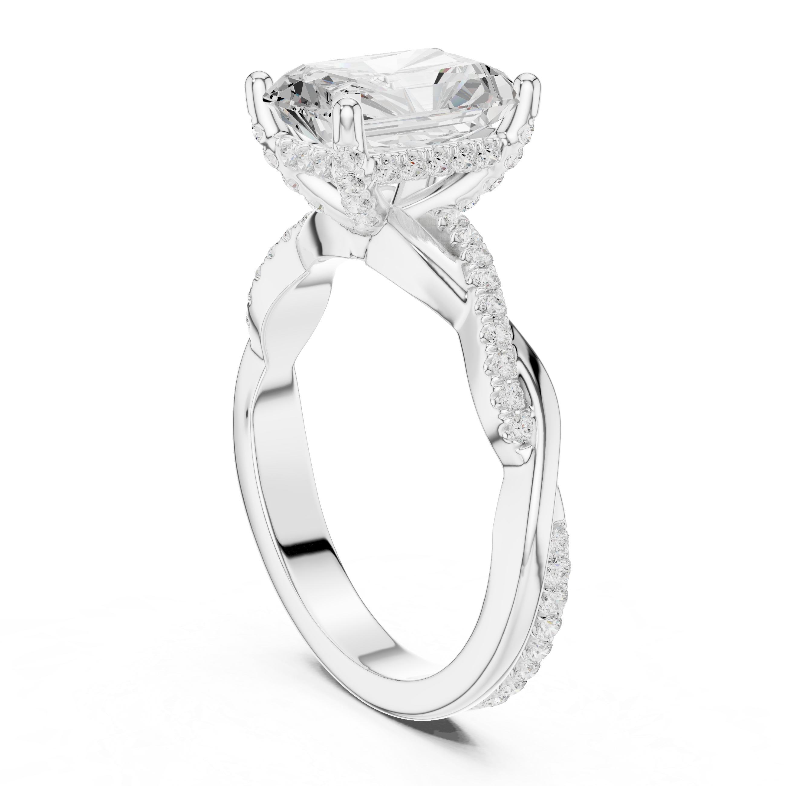 Twisted Pavé Radiant Cut Engagement Ring with Cathedral Split Shank