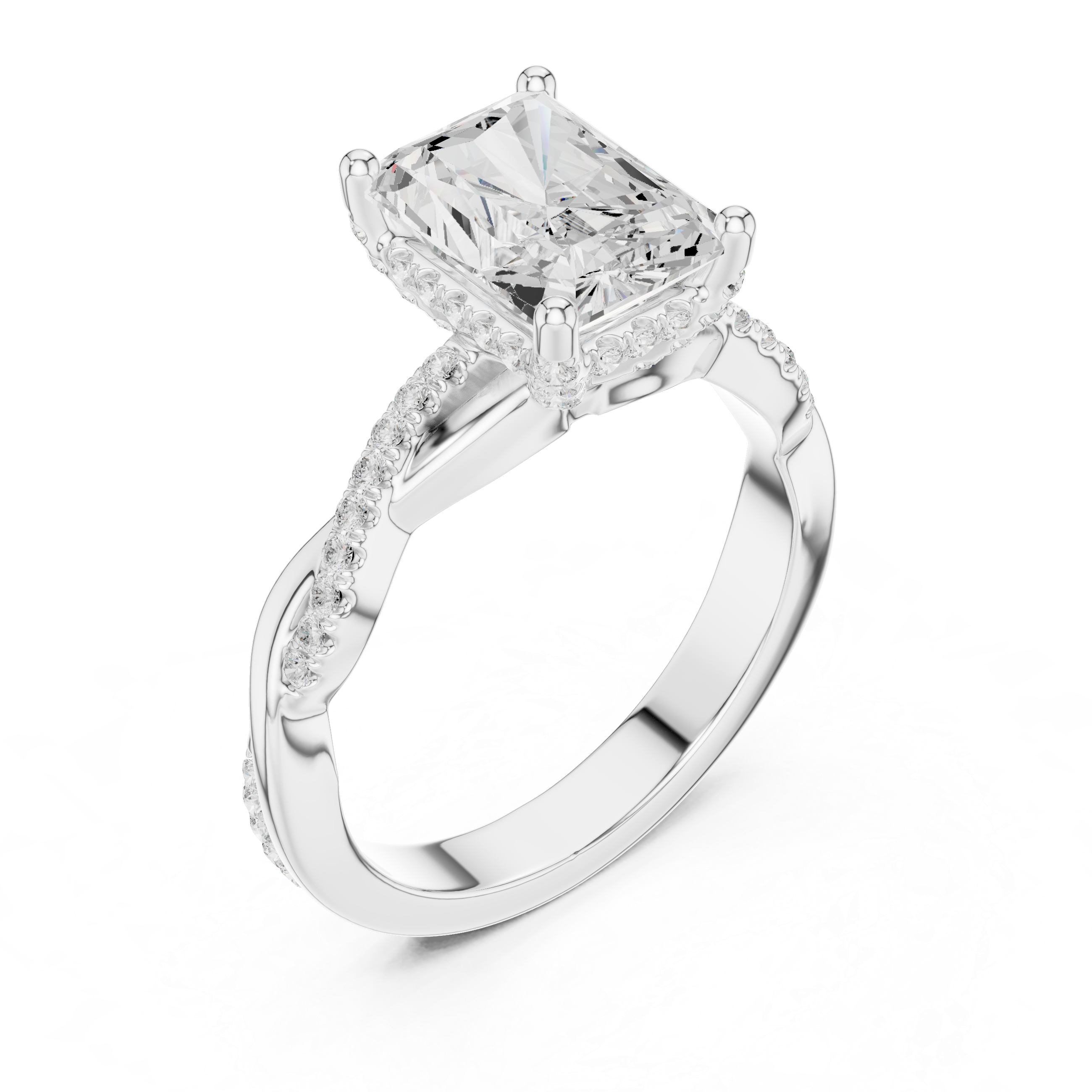 Twisted Pavé Radiant Cut Engagement Ring with Cathedral Split Shank