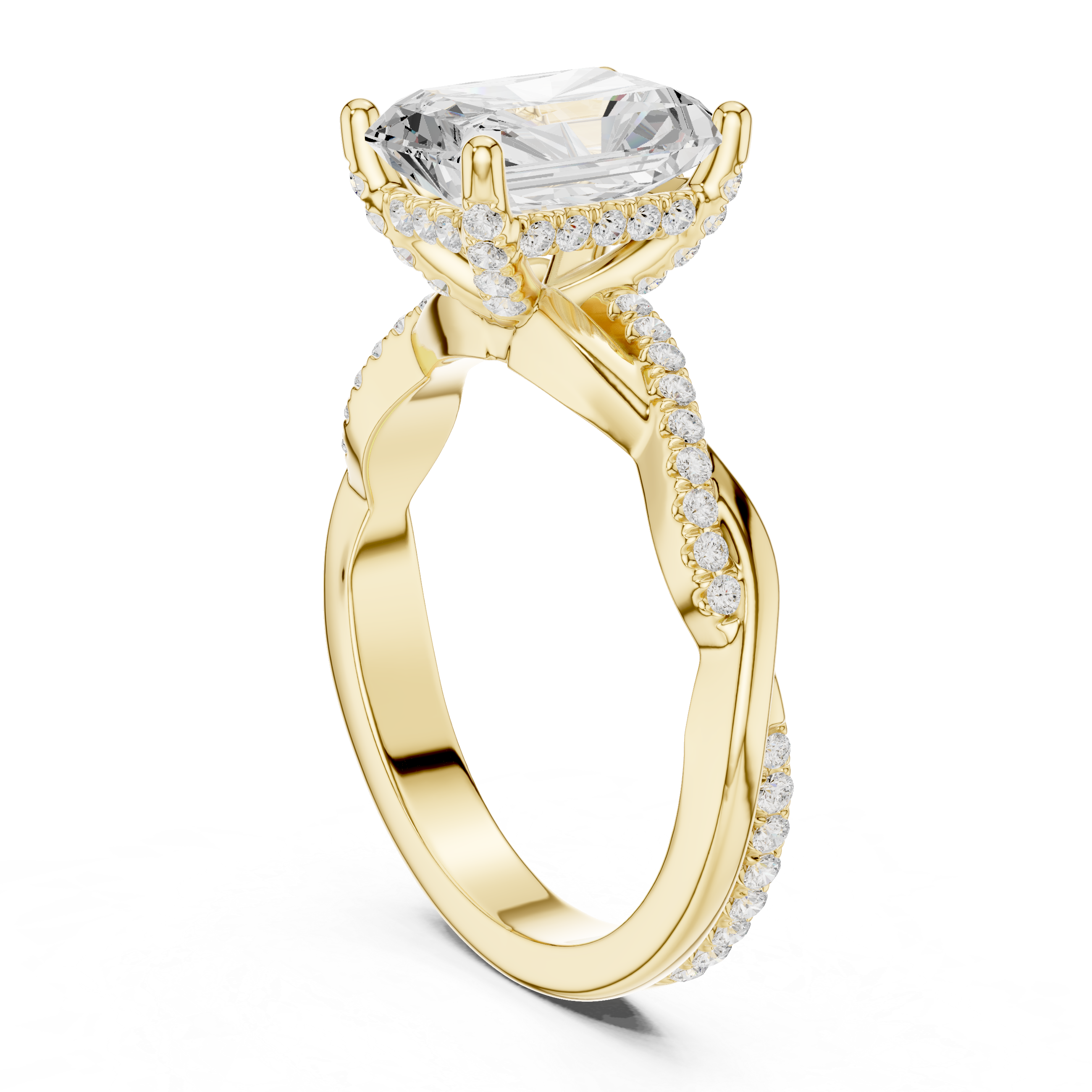 Twisted Pavé Radiant Cut Engagement Ring with Cathedral Split Shank