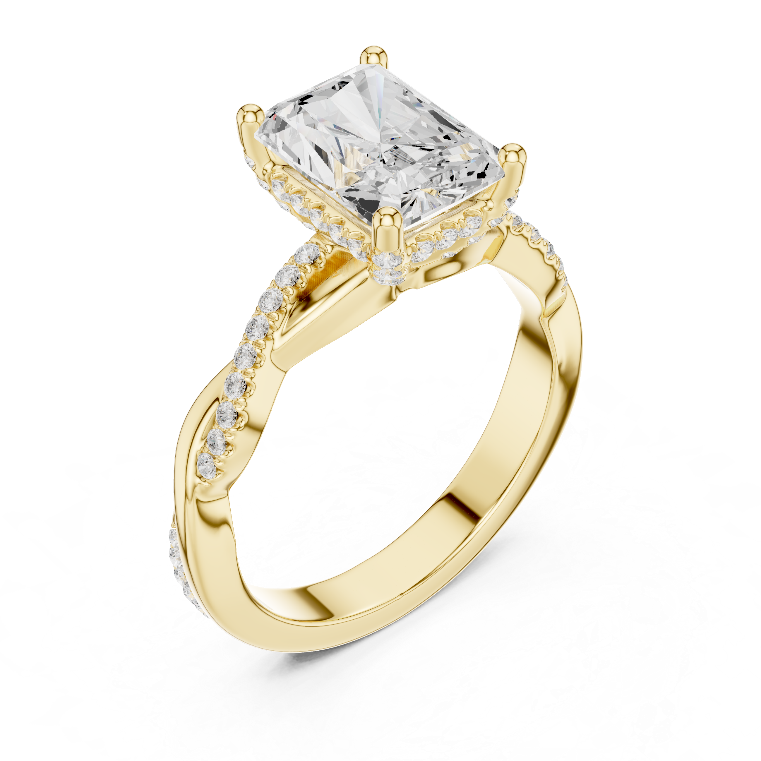 Twisted Pavé Radiant Cut Engagement Ring with Cathedral Split Shank