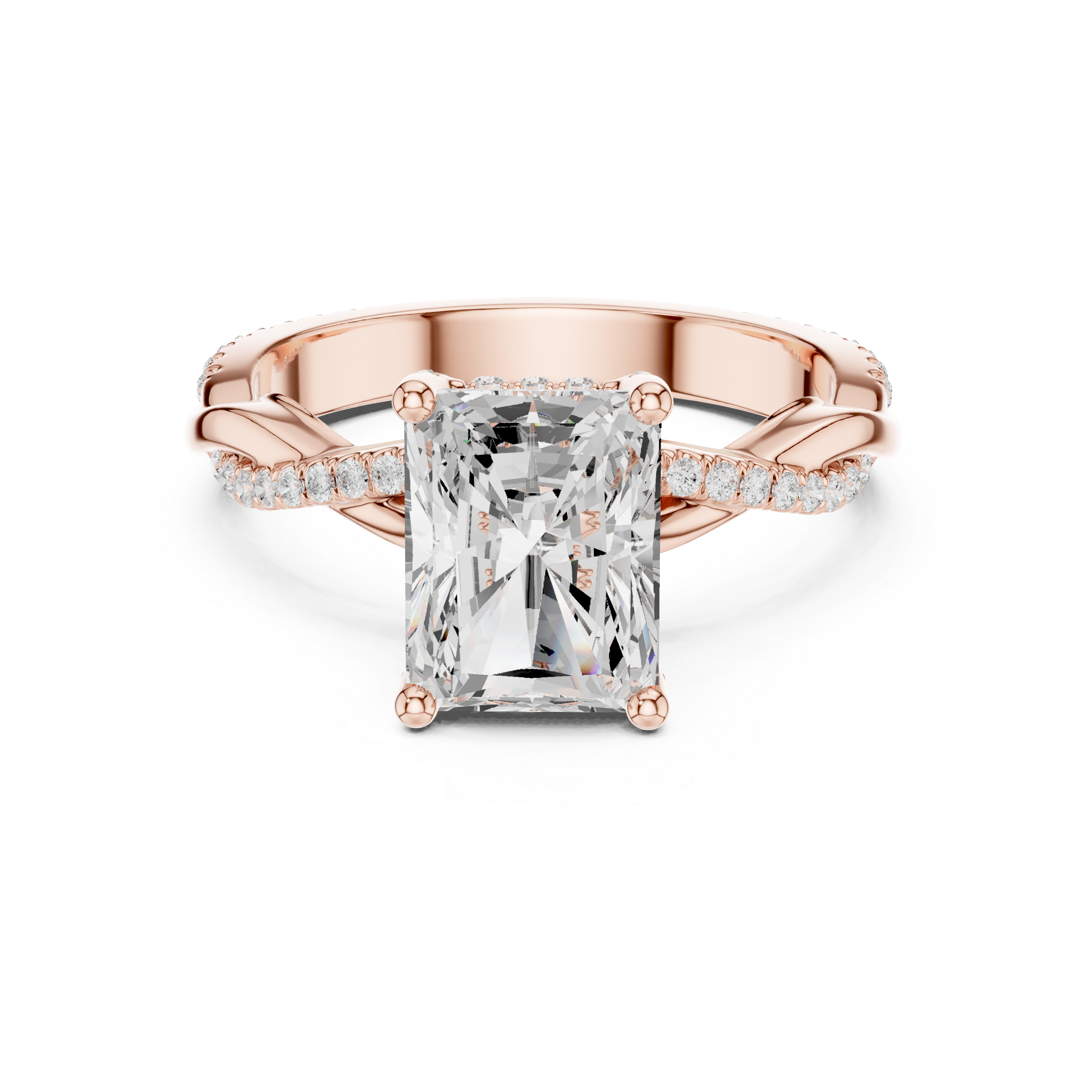 Twisted Pavé Radiant Cut Engagement Ring with Cathedral Split Shank