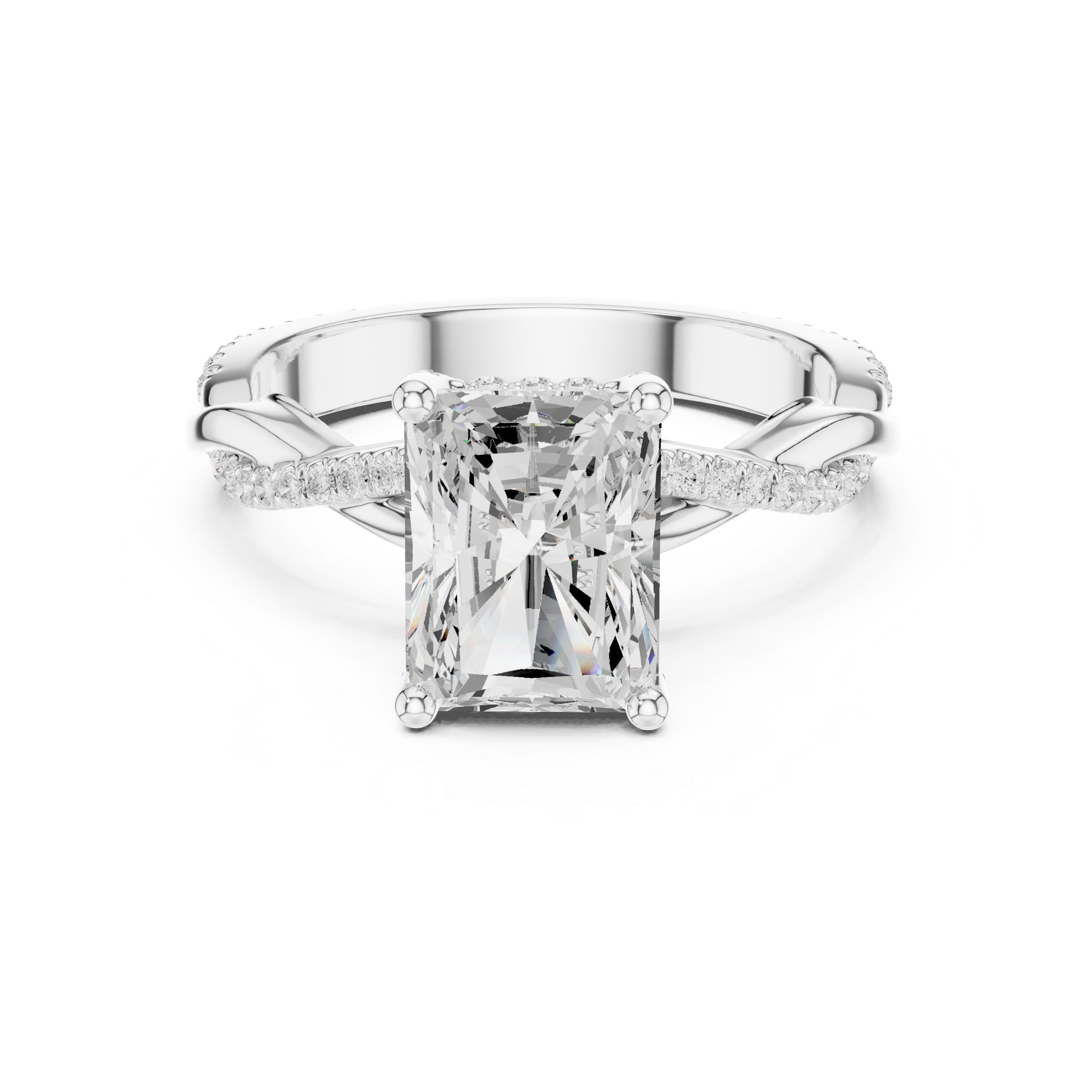 Twisted Pavé Radiant Cut Engagement Ring with Cathedral Split Shank