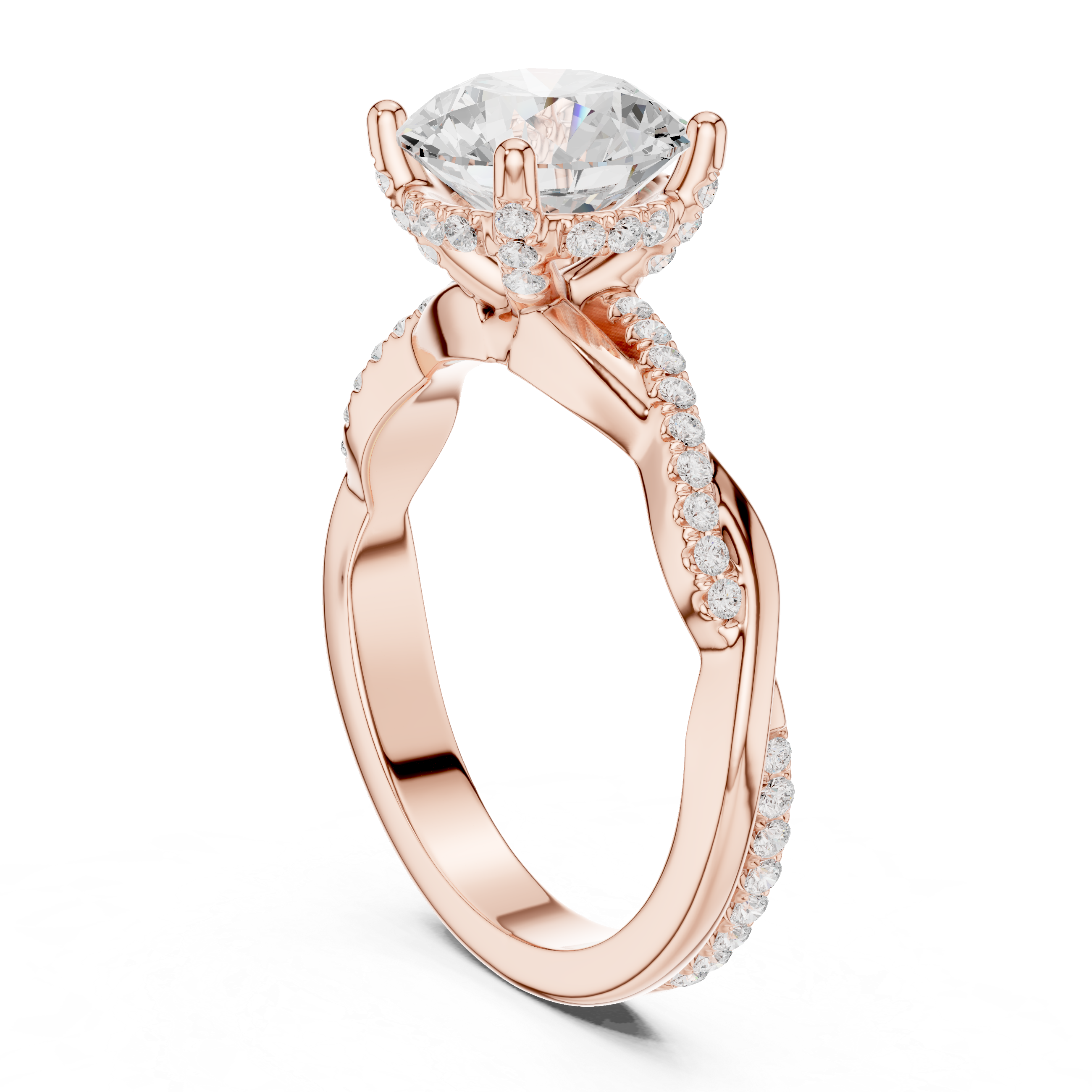 Twisted Pavé Round Cut Engagement Ring with Cathedral Setting