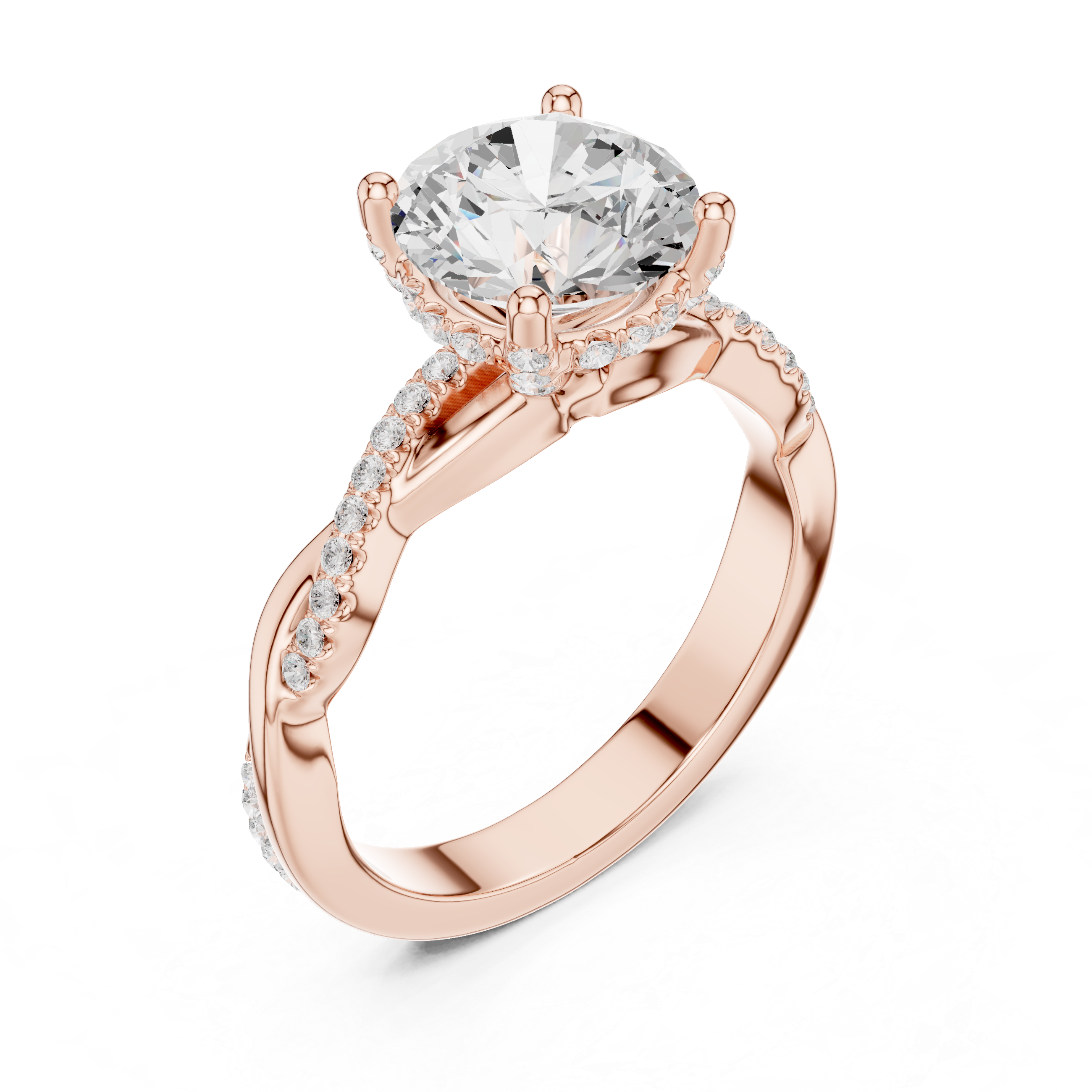Twisted Pavé Round Cut Engagement Ring with Cathedral Setting