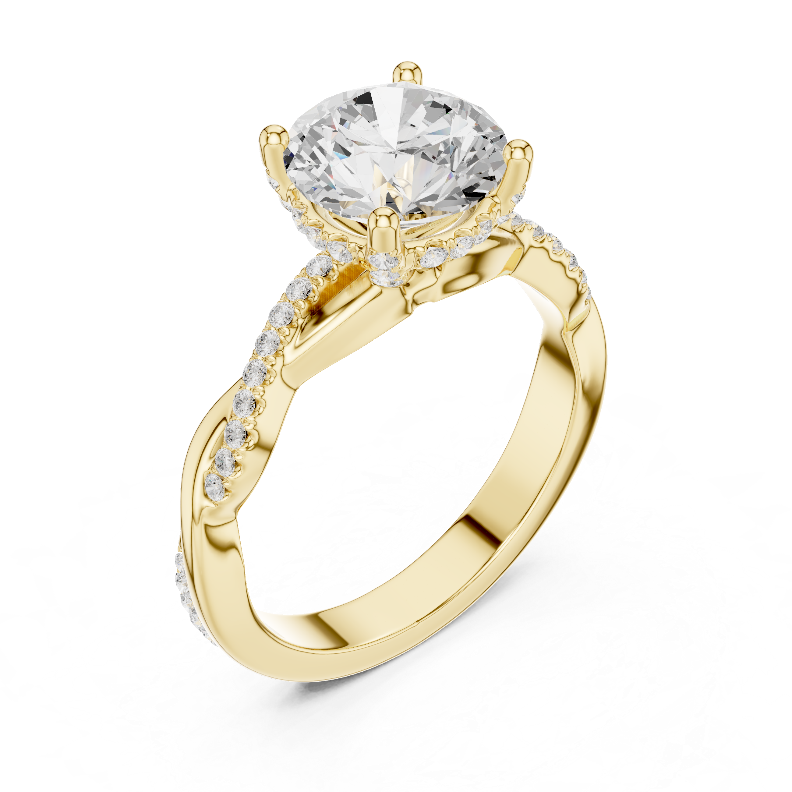 Twisted Pavé Round Cut Engagement Ring with Cathedral Setting