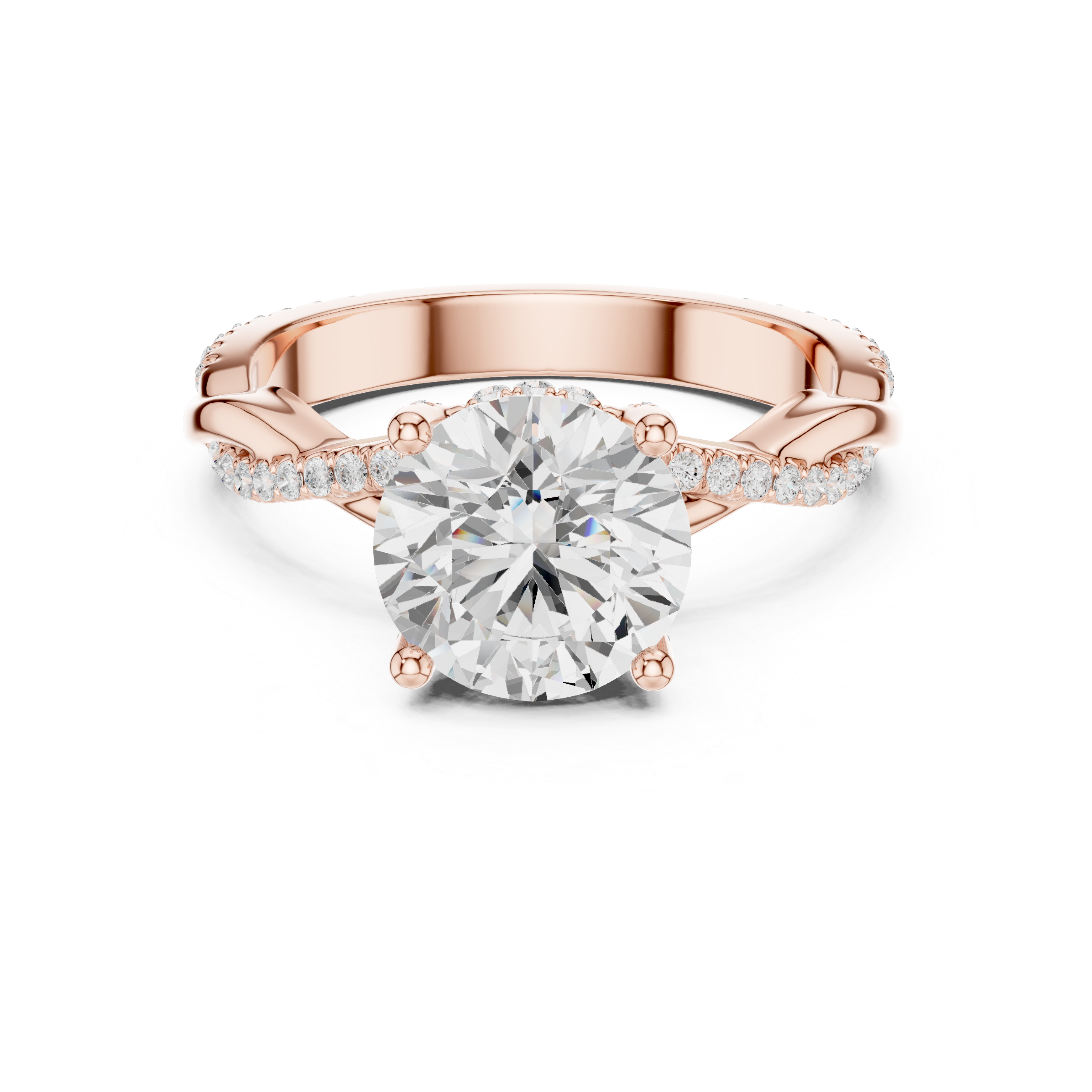 Twisted Pavé Round Cut Engagement Ring with Cathedral Setting