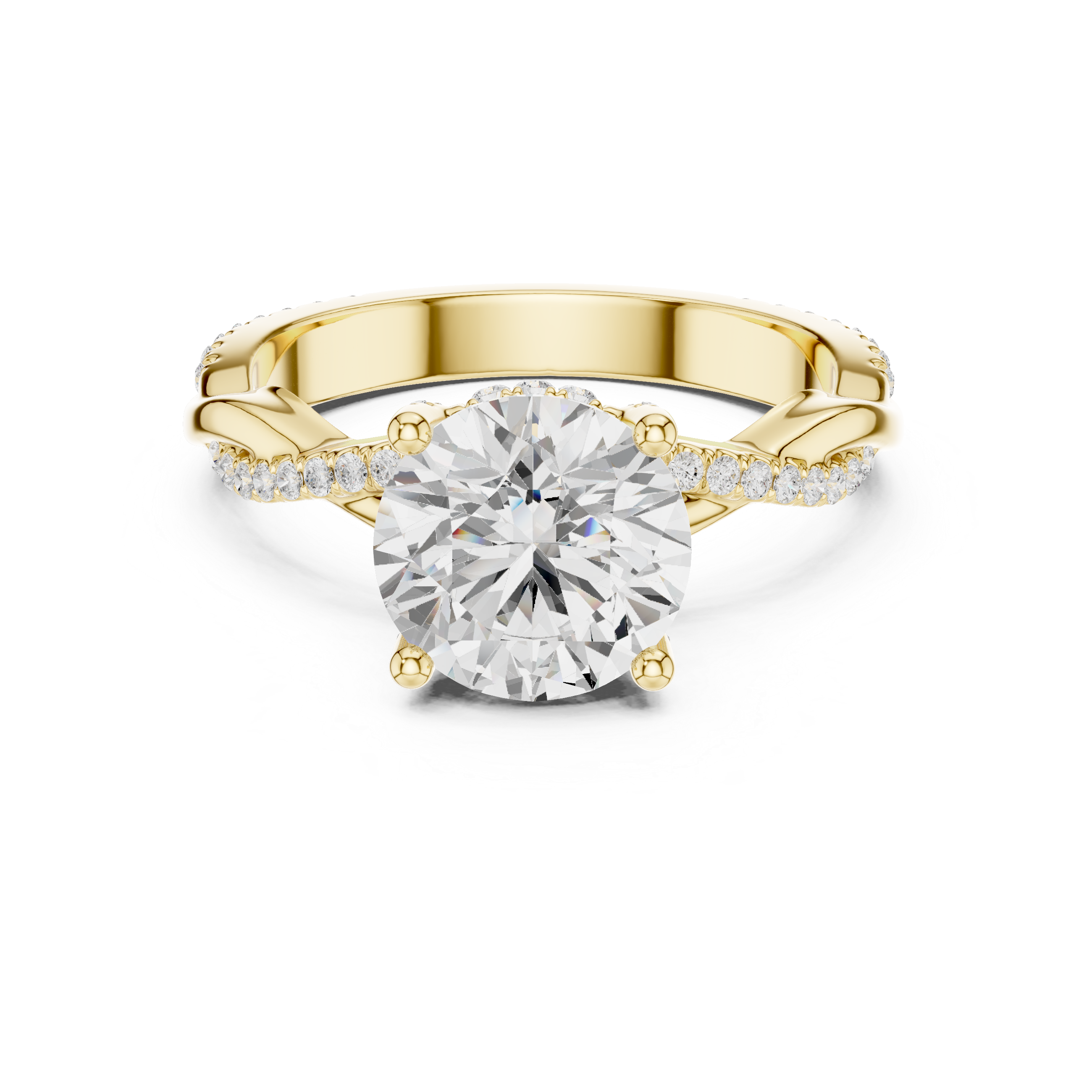 Twisted Pavé Round Cut Engagement Ring with Cathedral Setting