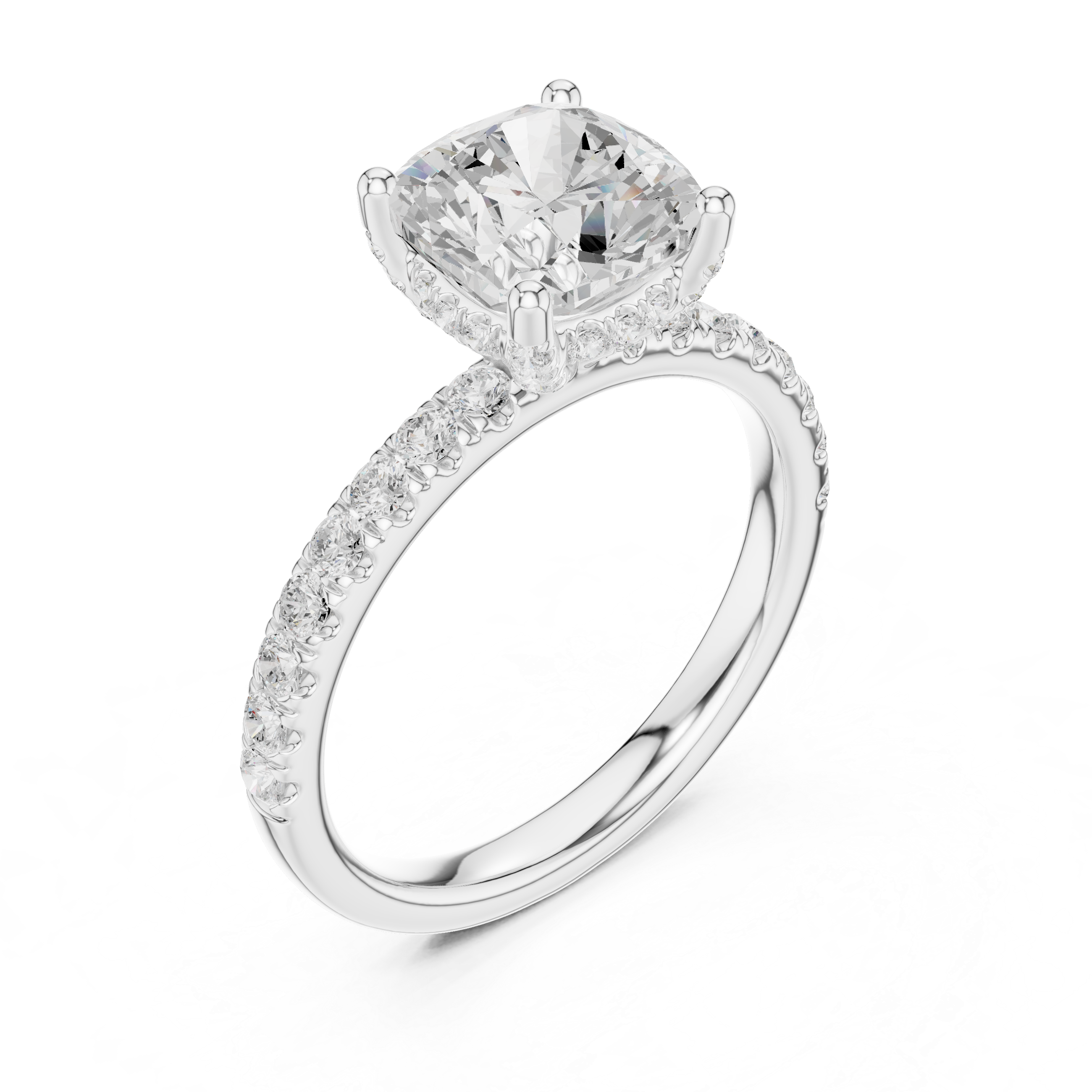 Cushion Cut Pavé Solitaire Engagement Ring with Hidden Diamond Gallery