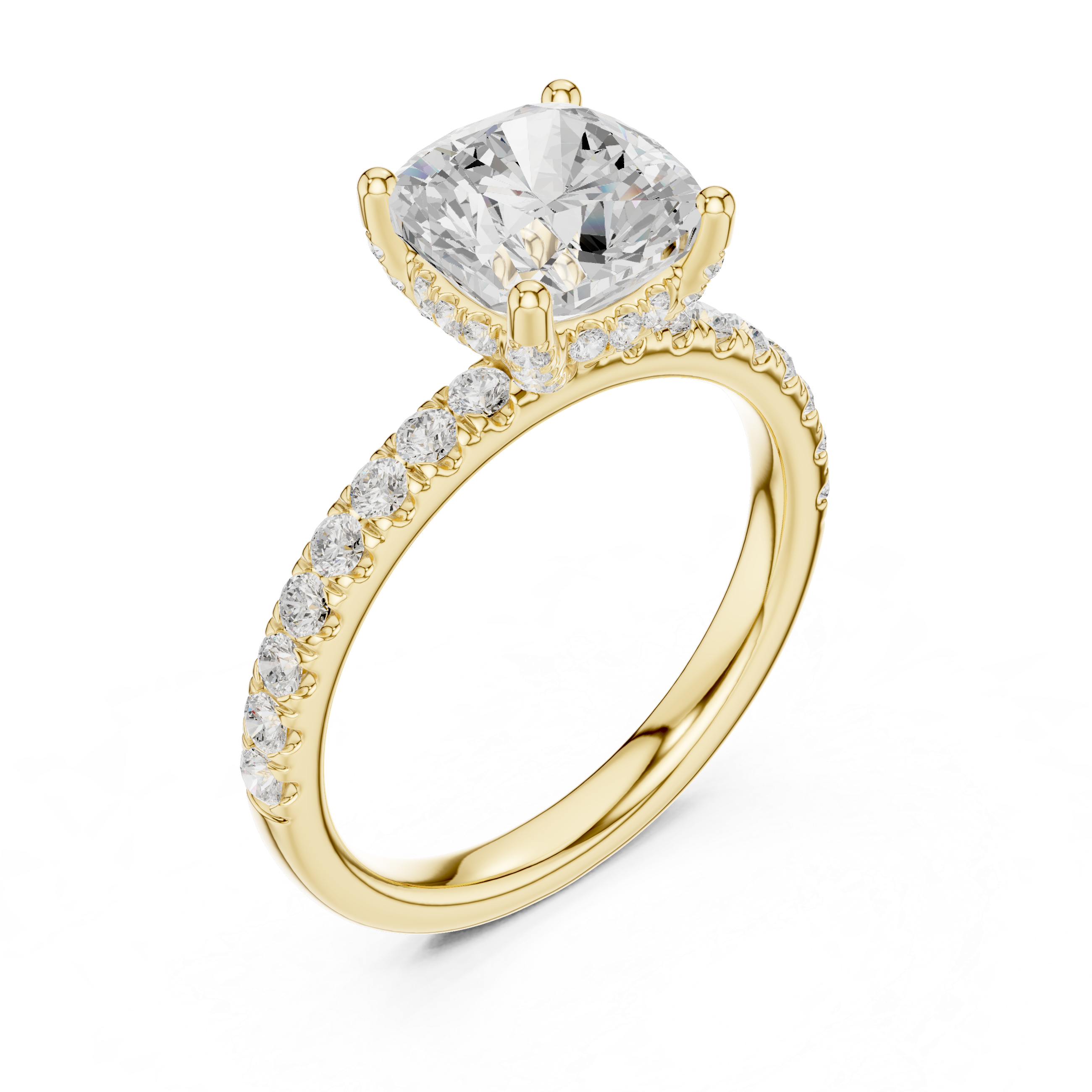 Cushion Cut Pavé Solitaire Engagement Ring with Hidden Diamond Gallery