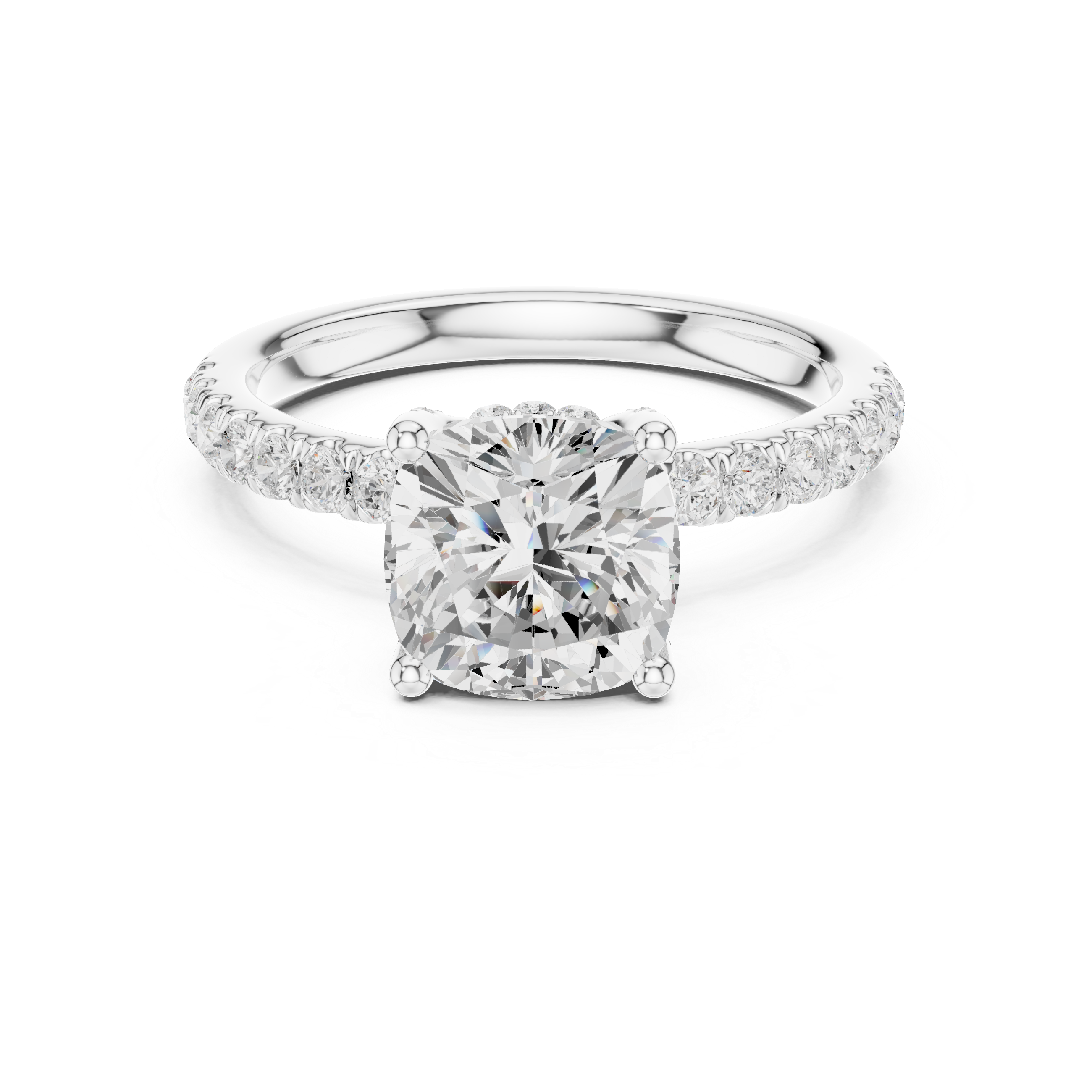 Cushion Cut Pavé Solitaire Engagement Ring with Hidden Diamond Gallery