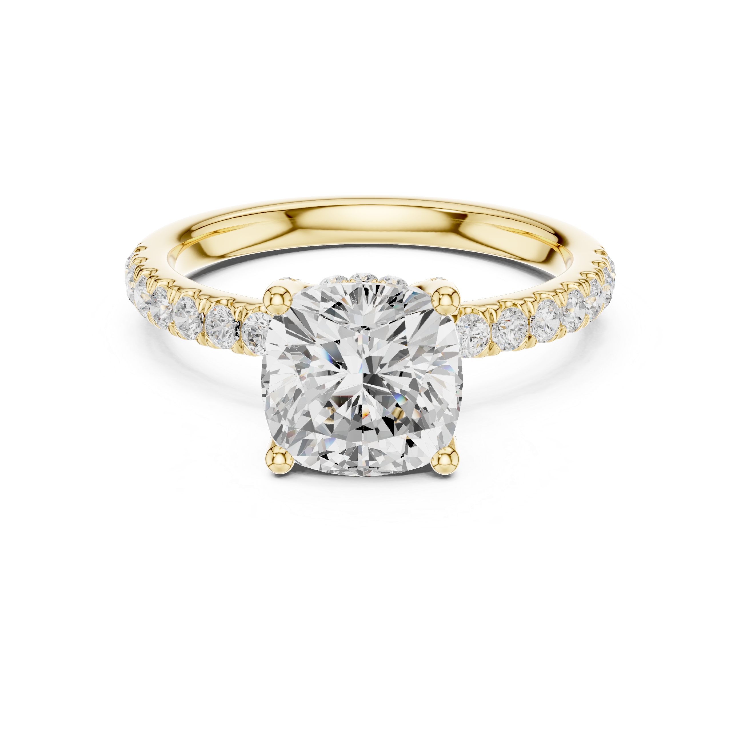 Cushion Cut Pavé Solitaire Engagement Ring with Hidden Diamond Gallery
