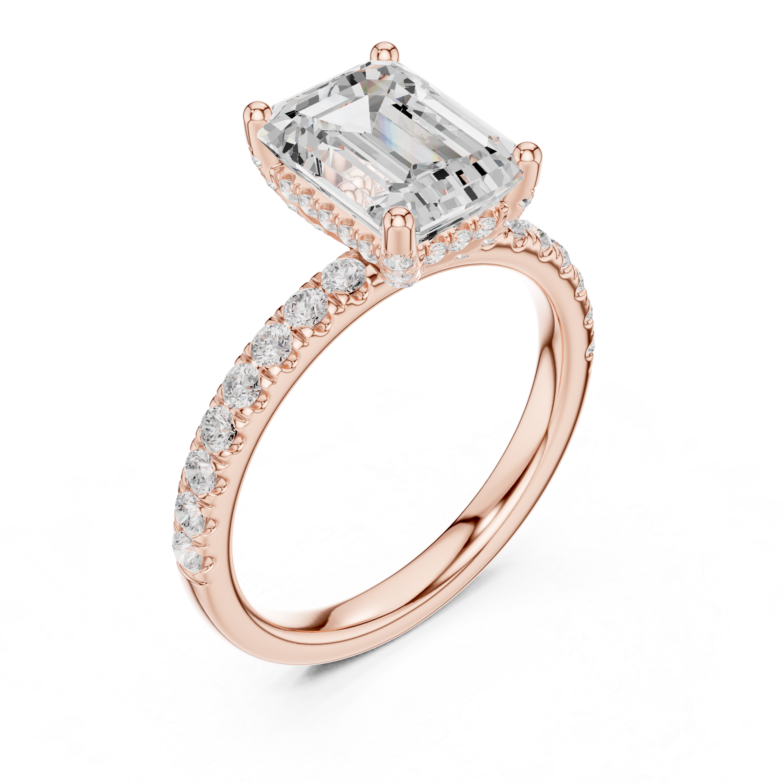 Emerald Cut Pavé Solitaire Engagement Ring with Hidden Diamond Gallery