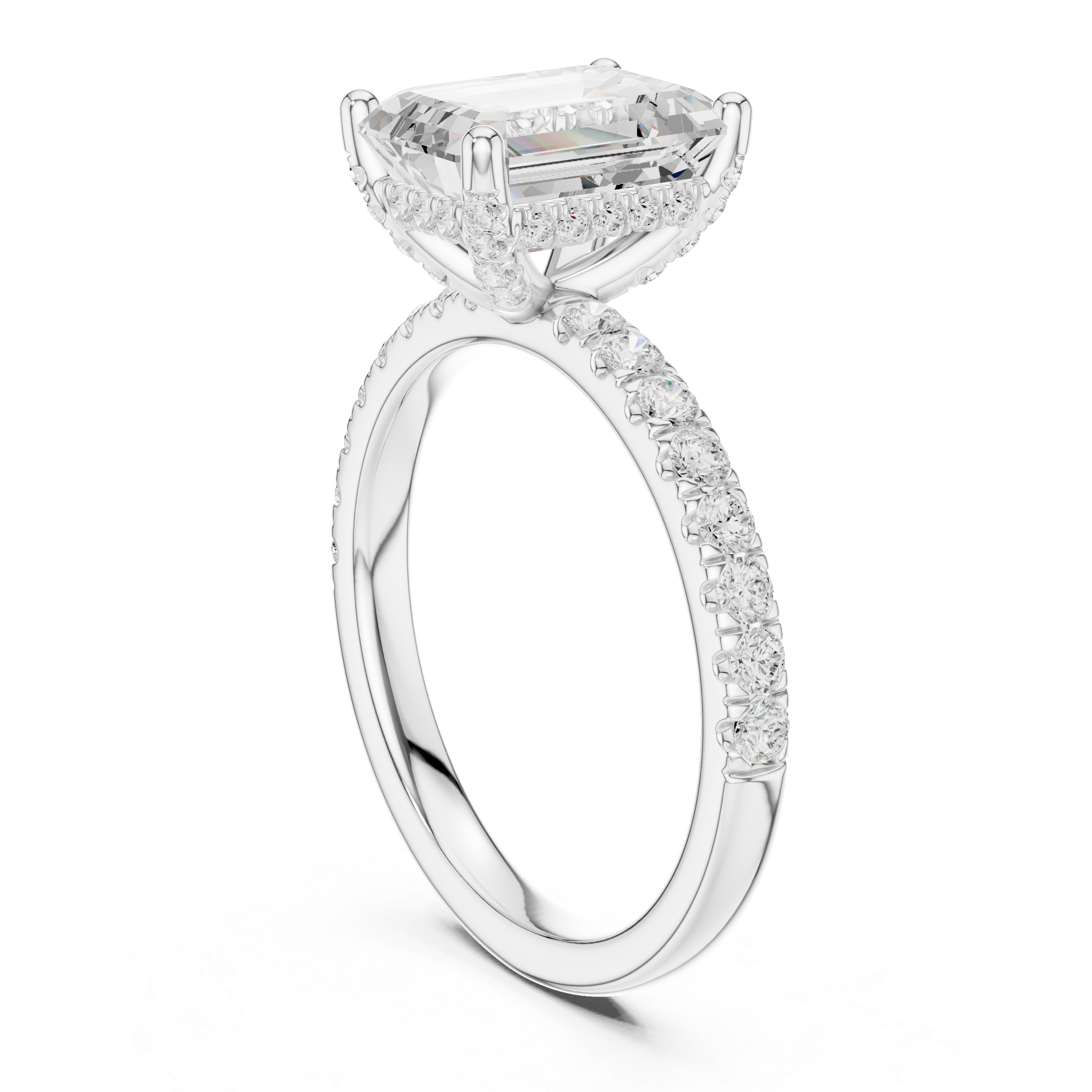 Emerald Cut Pavé Solitaire Engagement Ring with Hidden Diamond Gallery