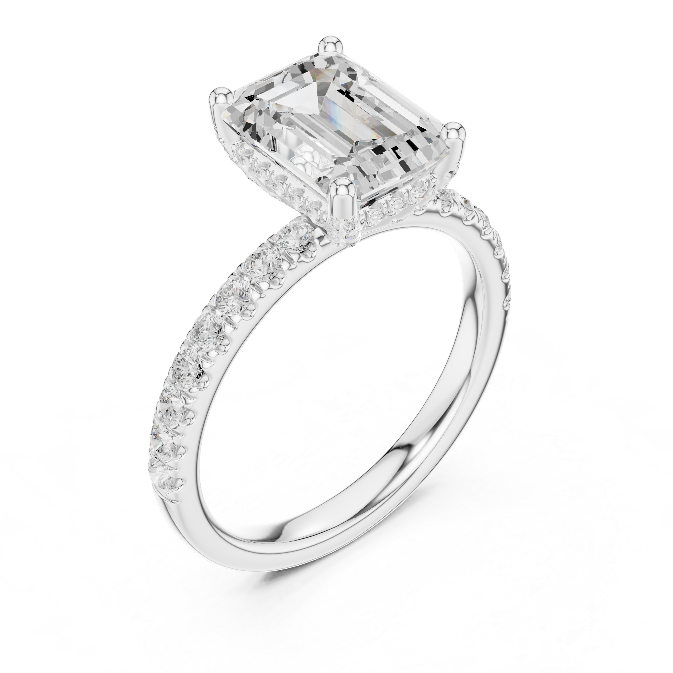 Emerald Cut Pavé Solitaire Engagement Ring with Hidden Diamond Gallery