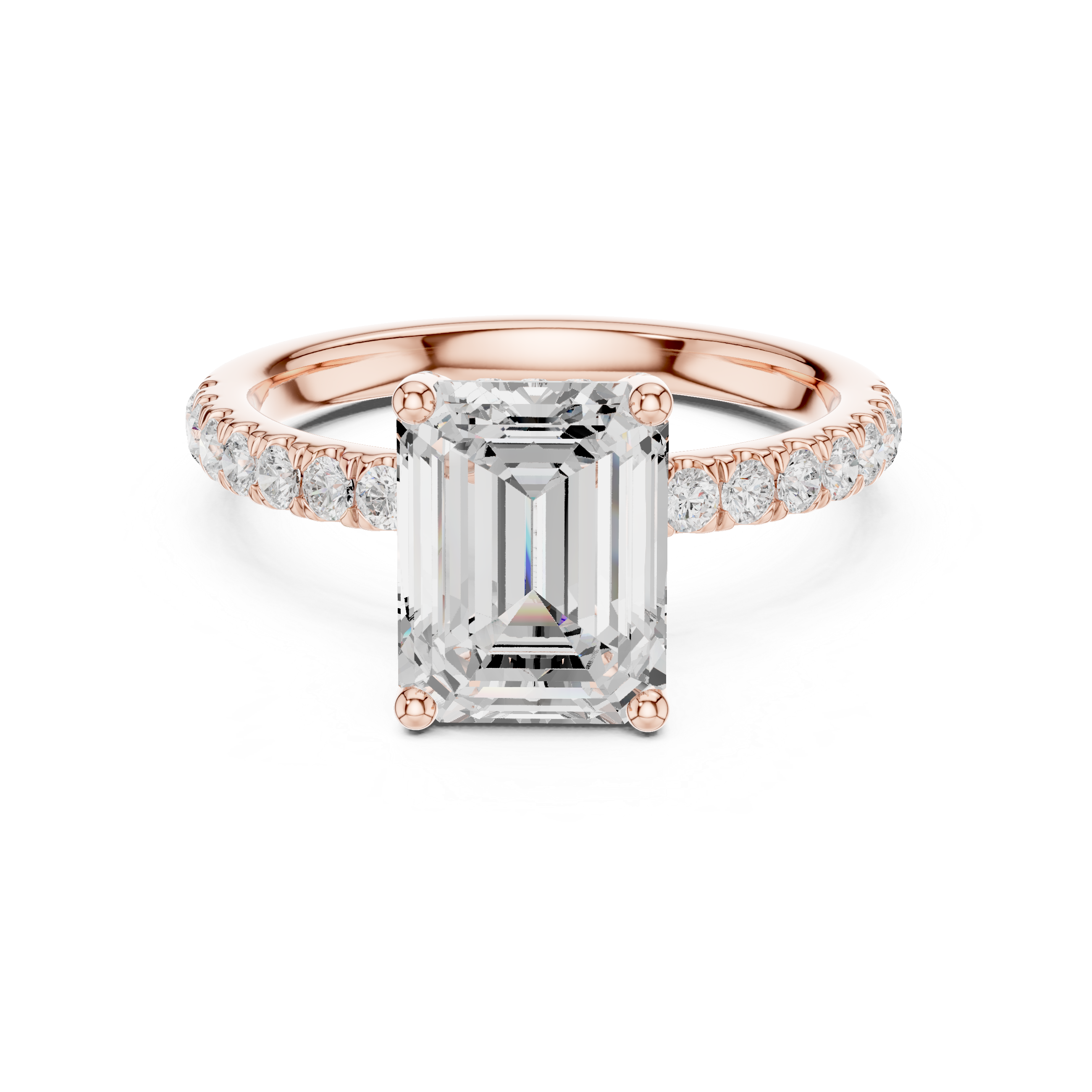 Emerald Cut Pavé Solitaire Engagement Ring with Hidden Diamond Gallery