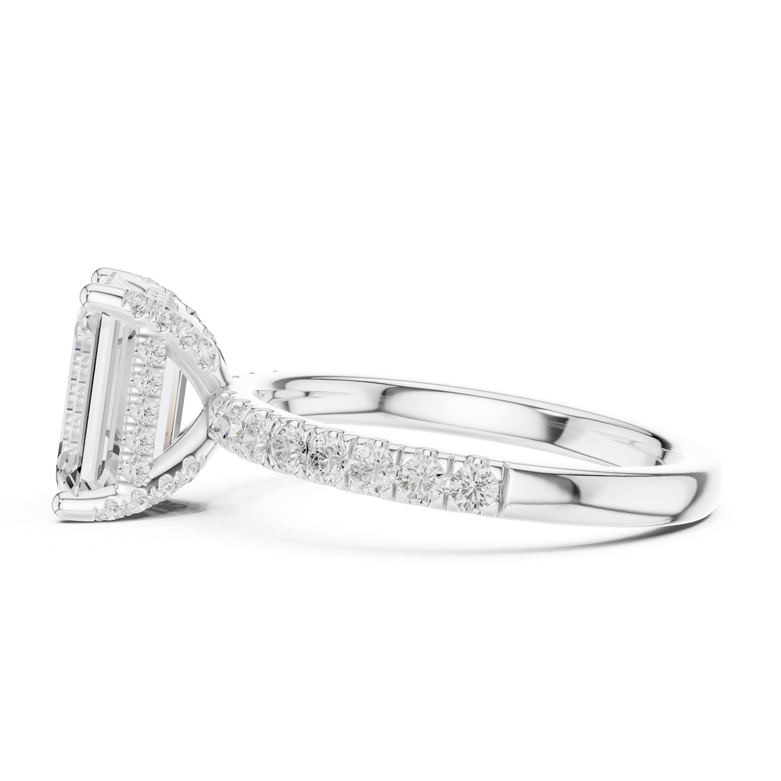 Emerald Cut Pavé Solitaire Engagement Ring with Hidden Diamond Gallery